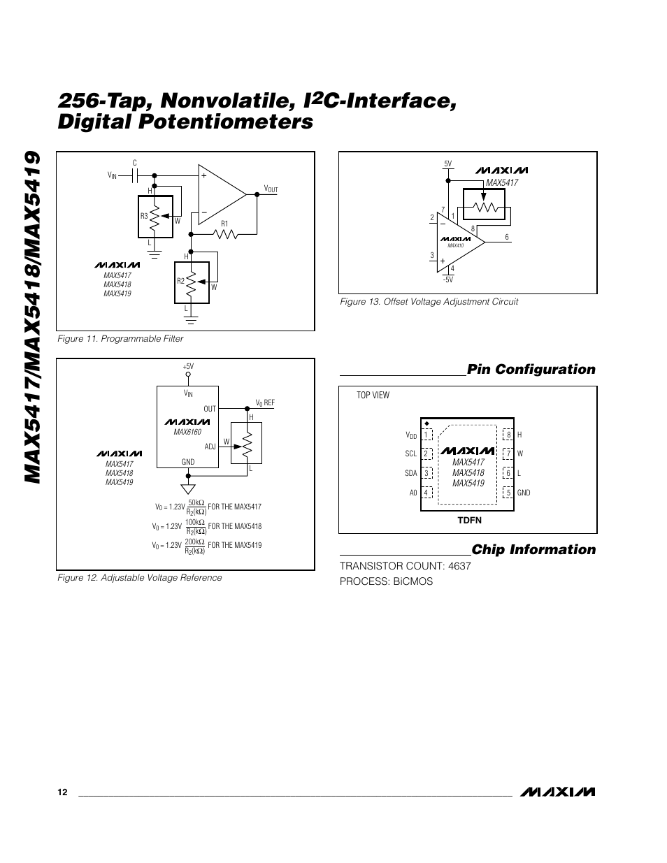 C-interface, digital potentiometers, Pin configuration chip information | Rainbow Electronics MAX5419 User Manual | Page 12 / 14