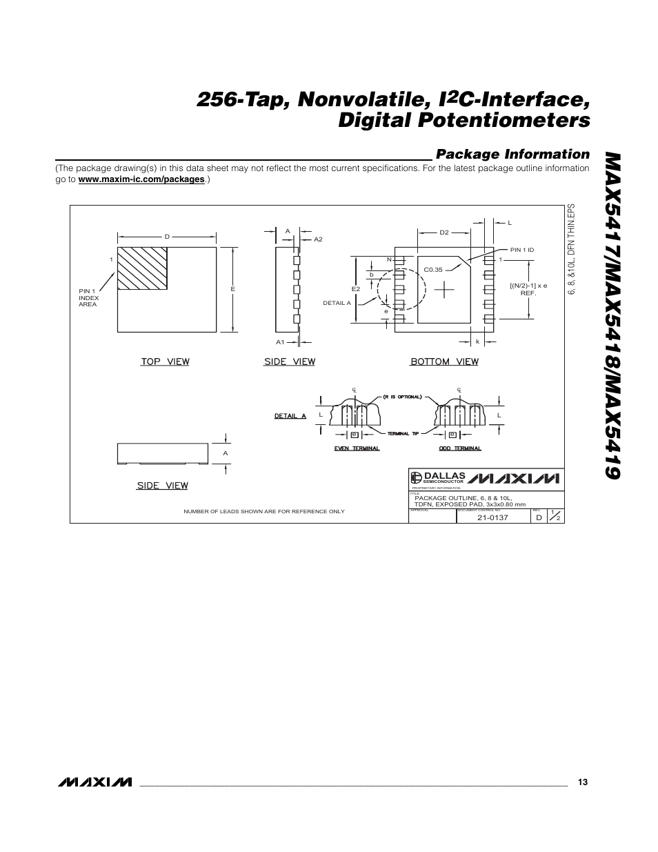 C-interface, digital potentiometers, Package information | Rainbow Electronics MAX5419 User Manual | Page 13 / 14