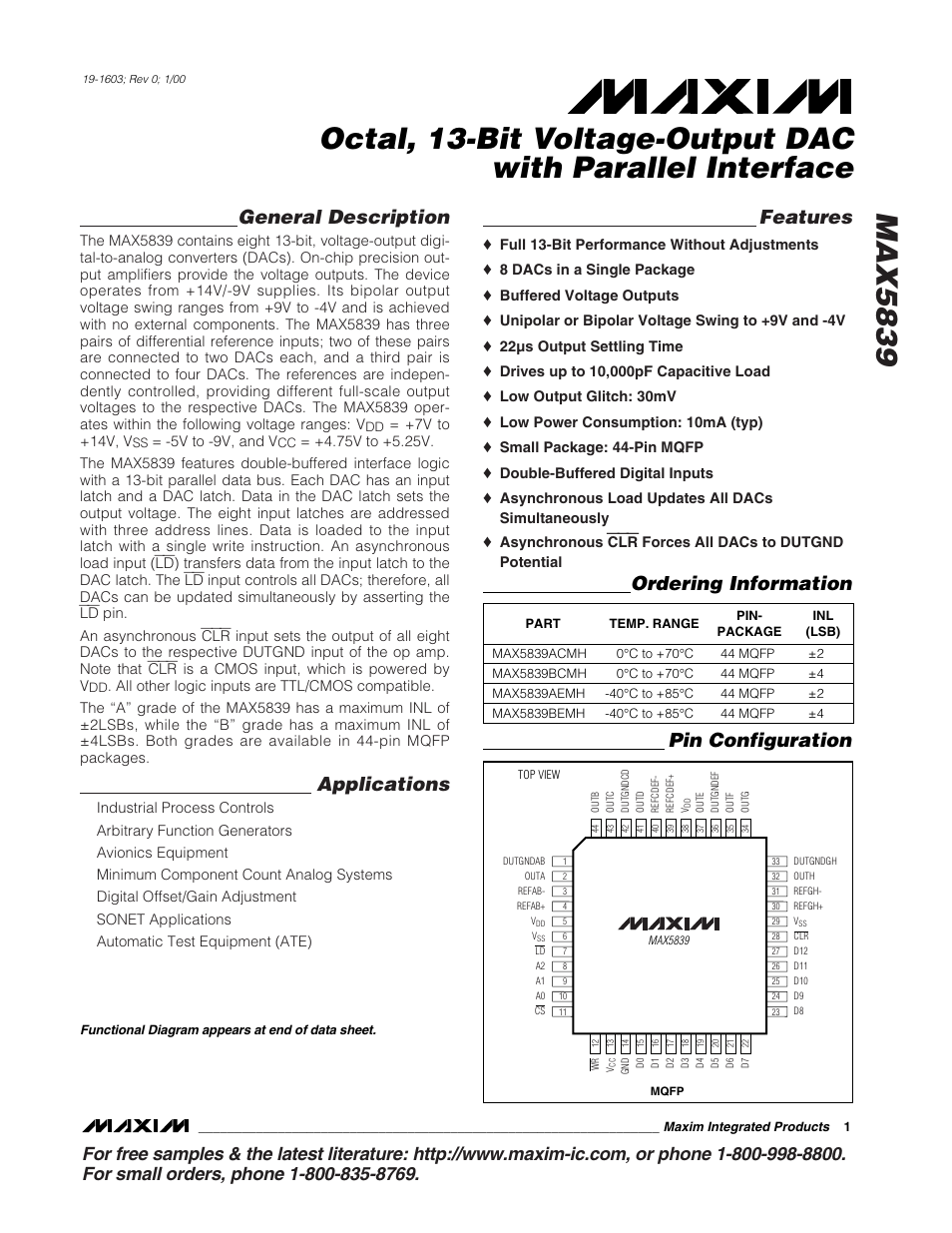 Rainbow Electronics MAX5839 User Manual | 16 pages