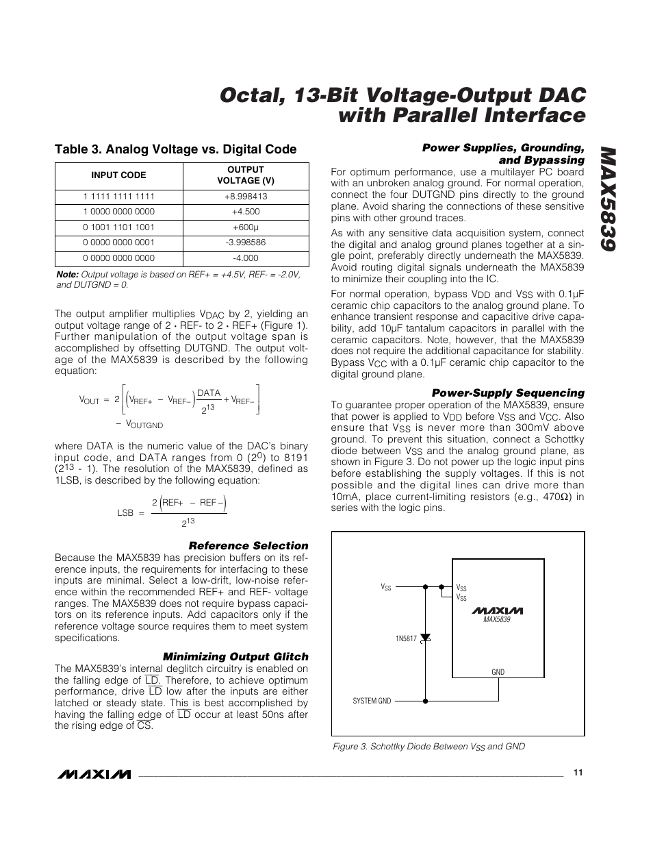 Table 3. analog voltage vs. digital code | Rainbow Electronics MAX5839 User Manual | Page 11 / 16