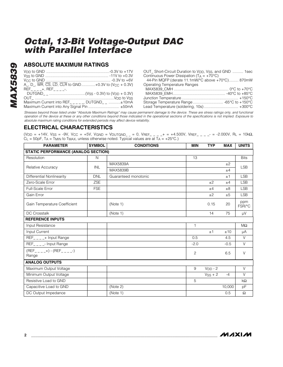 Rainbow Electronics MAX5839 User Manual | Page 2 / 16