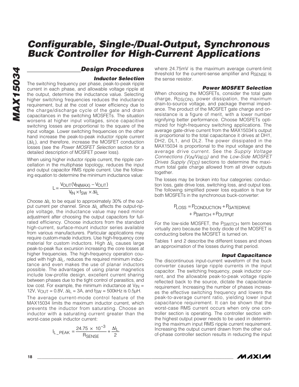 Design procedures | Rainbow Electronics MAX15034 User Manual | Page 18 / 25