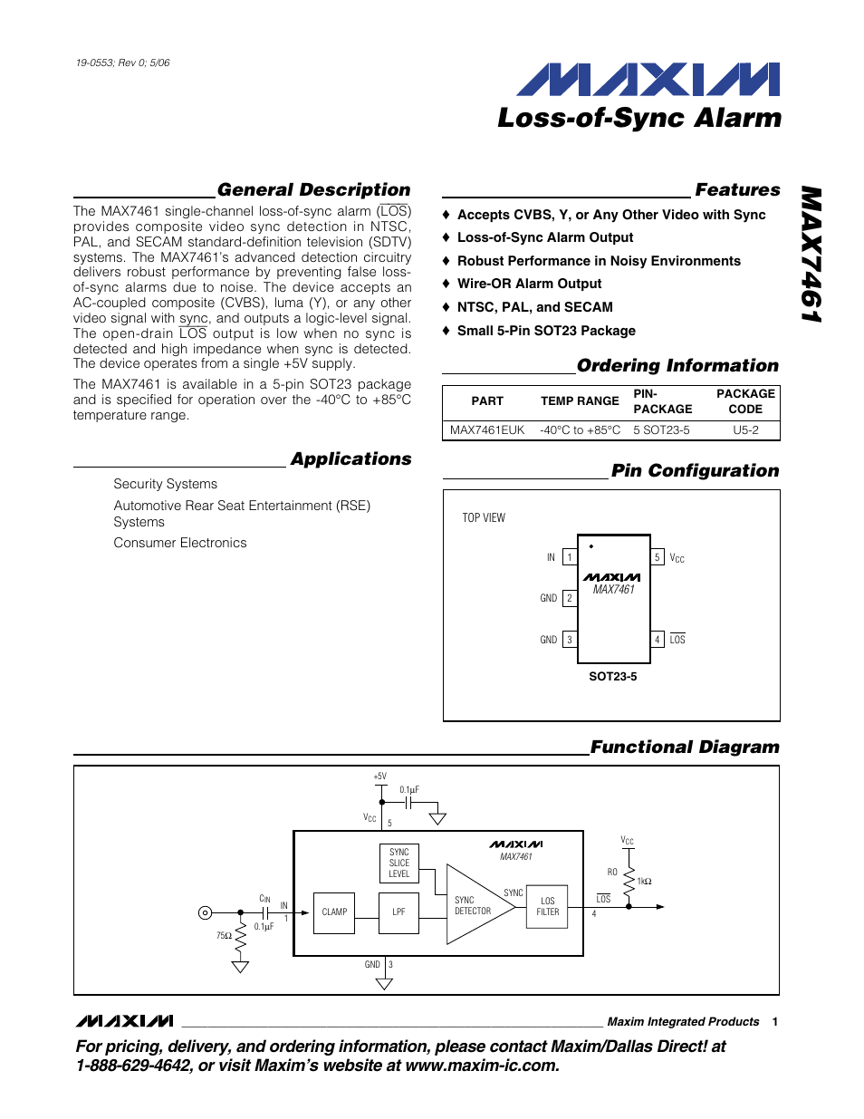 Rainbow Electronics MAX7461 User Manual | 7 pages