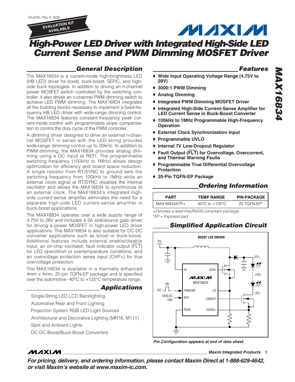 Rainbow Electronics MAX16834 User Manual | 22 pages