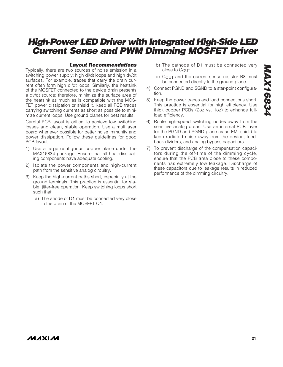 Rainbow Electronics MAX16834 User Manual | Page 21 / 22