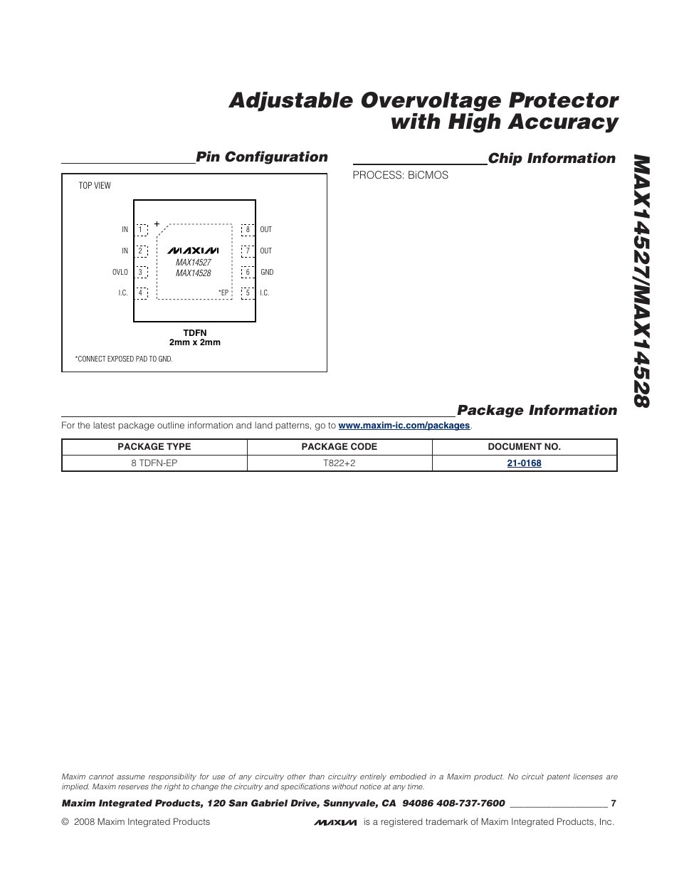 Pin configuration chip information, Package information | Rainbow Electronics MAX14528 User Manual | Page 7 / 7