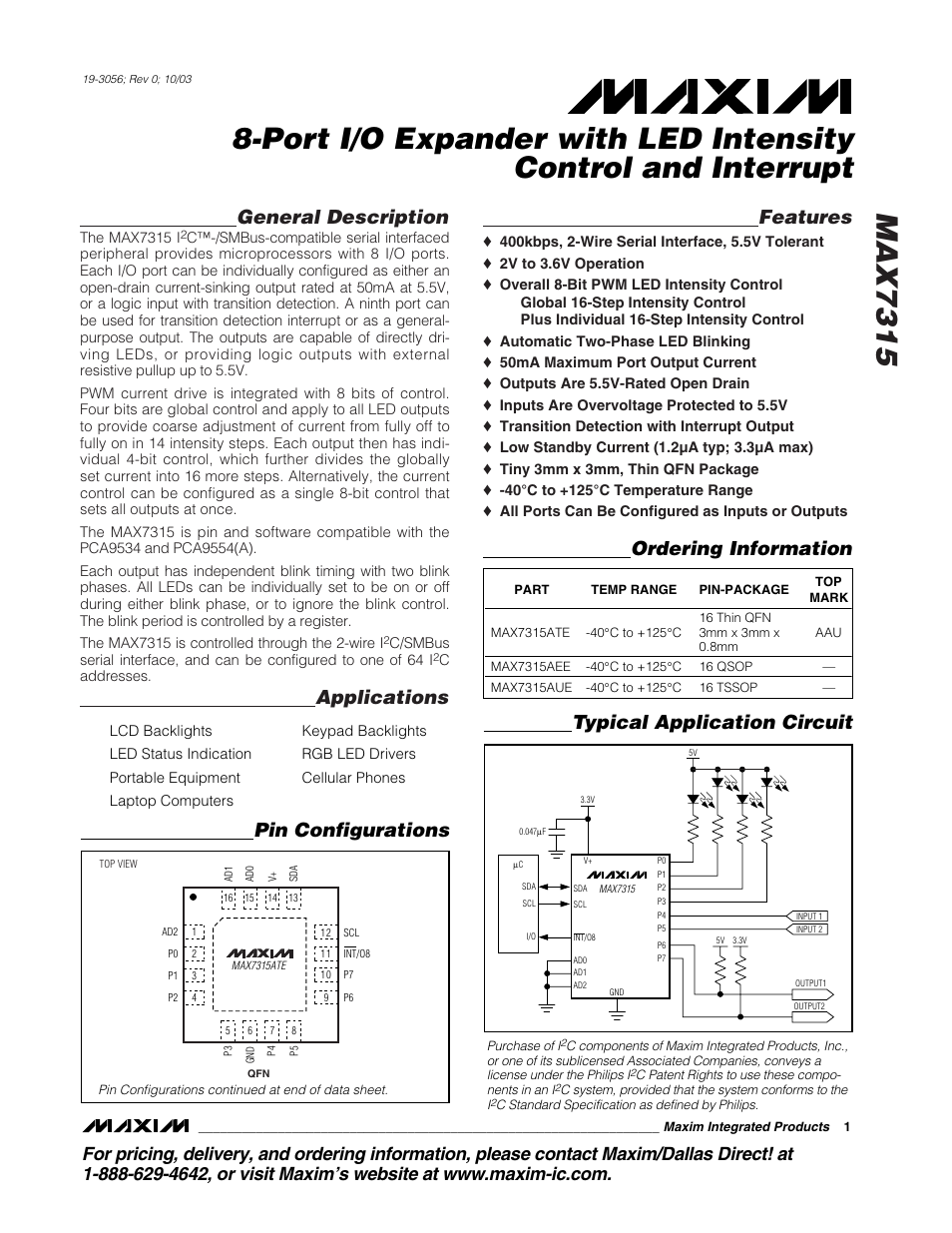 Rainbow Electronics MAX7315 User Manual | 27 pages