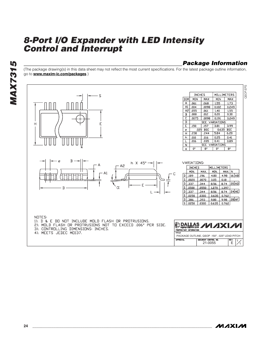 Package information | Rainbow Electronics MAX7315 User Manual | Page 24 / 27