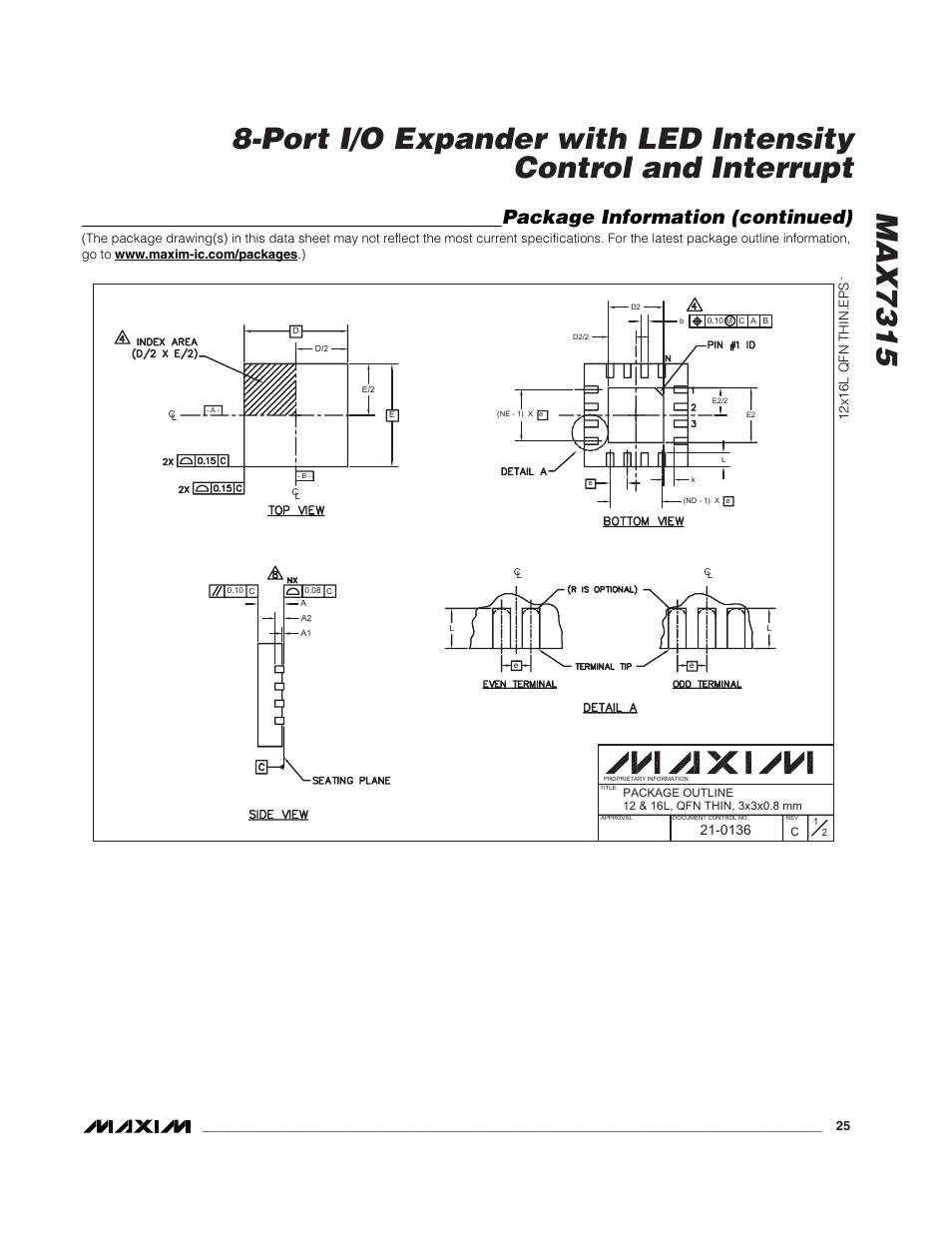 Package information (continued) | Rainbow Electronics MAX7315 User Manual | Page 25 / 27