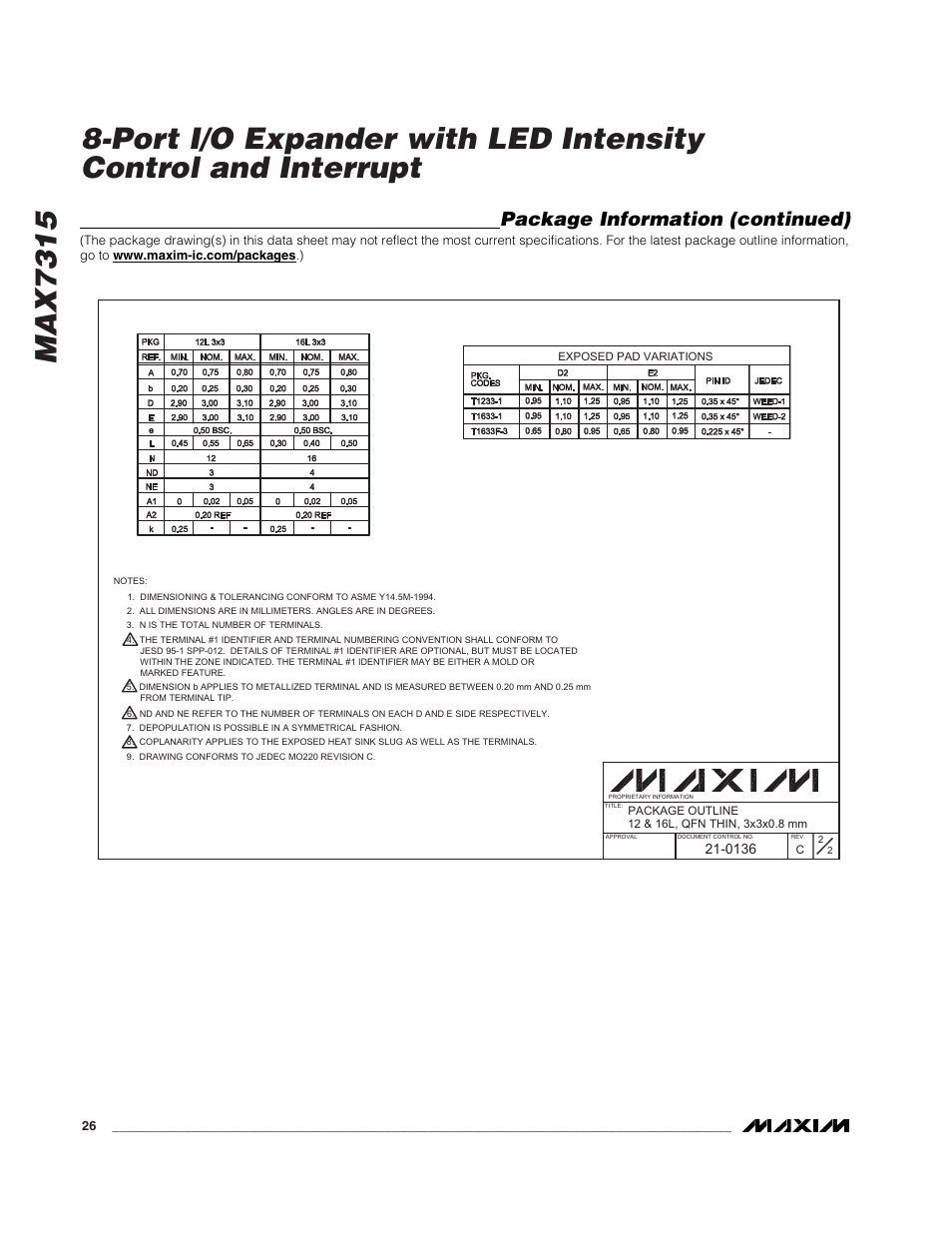 Package information (continued) | Rainbow Electronics MAX7315 User Manual | Page 26 / 27