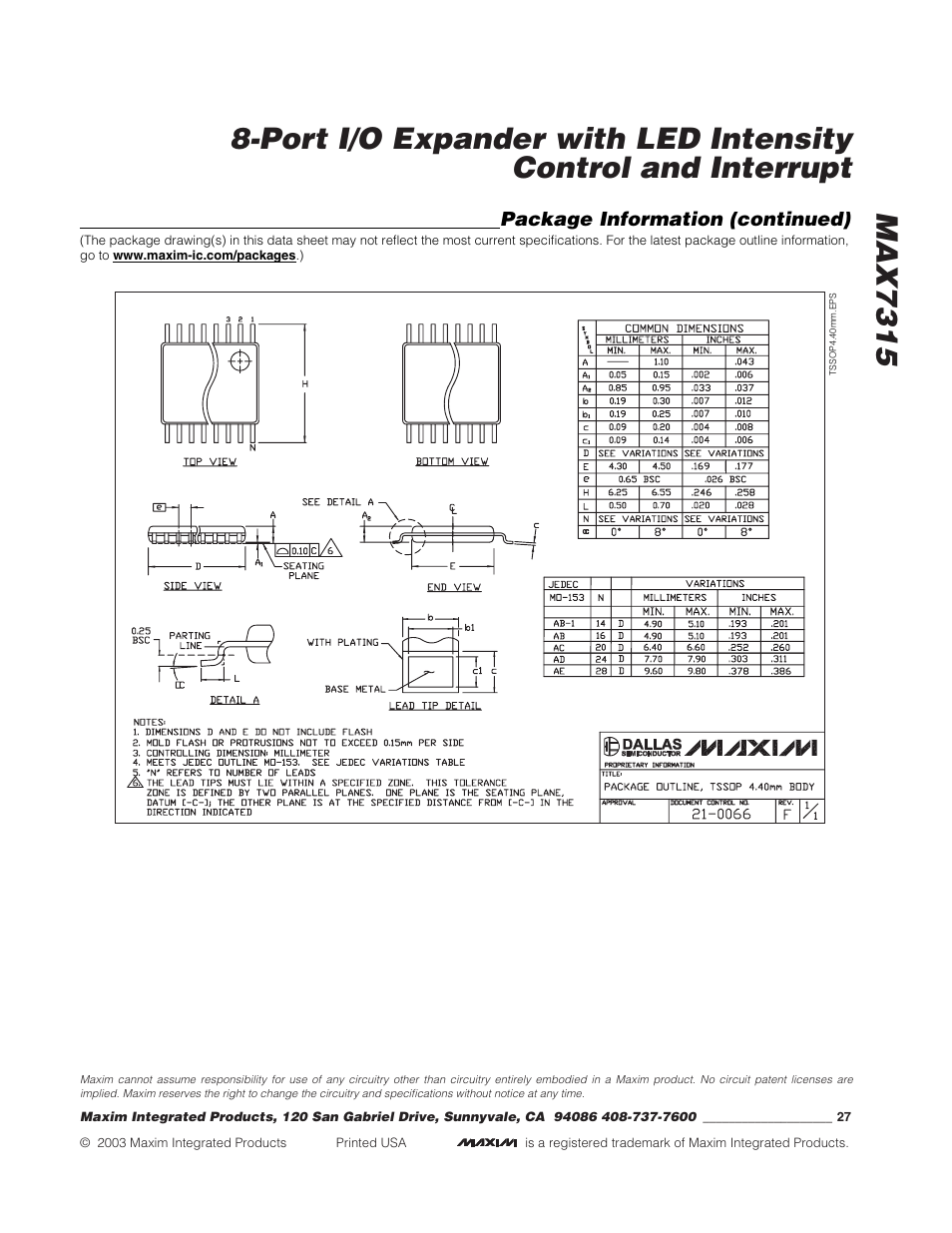 Rainbow Electronics MAX7315 User Manual | Page 27 / 27