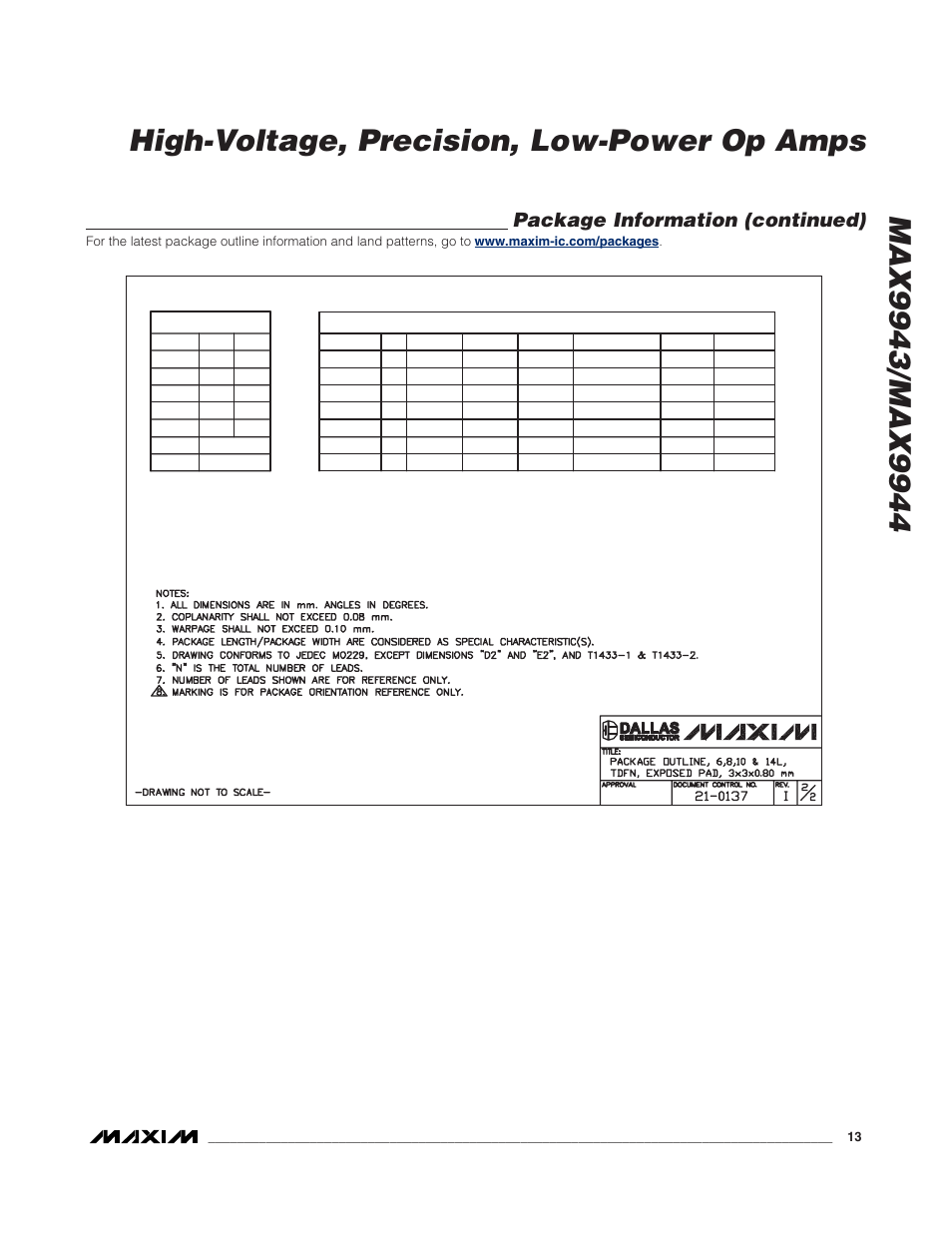 Package information (continued) | Rainbow Electronics MAX9944 User Manual | Page 13 / 15