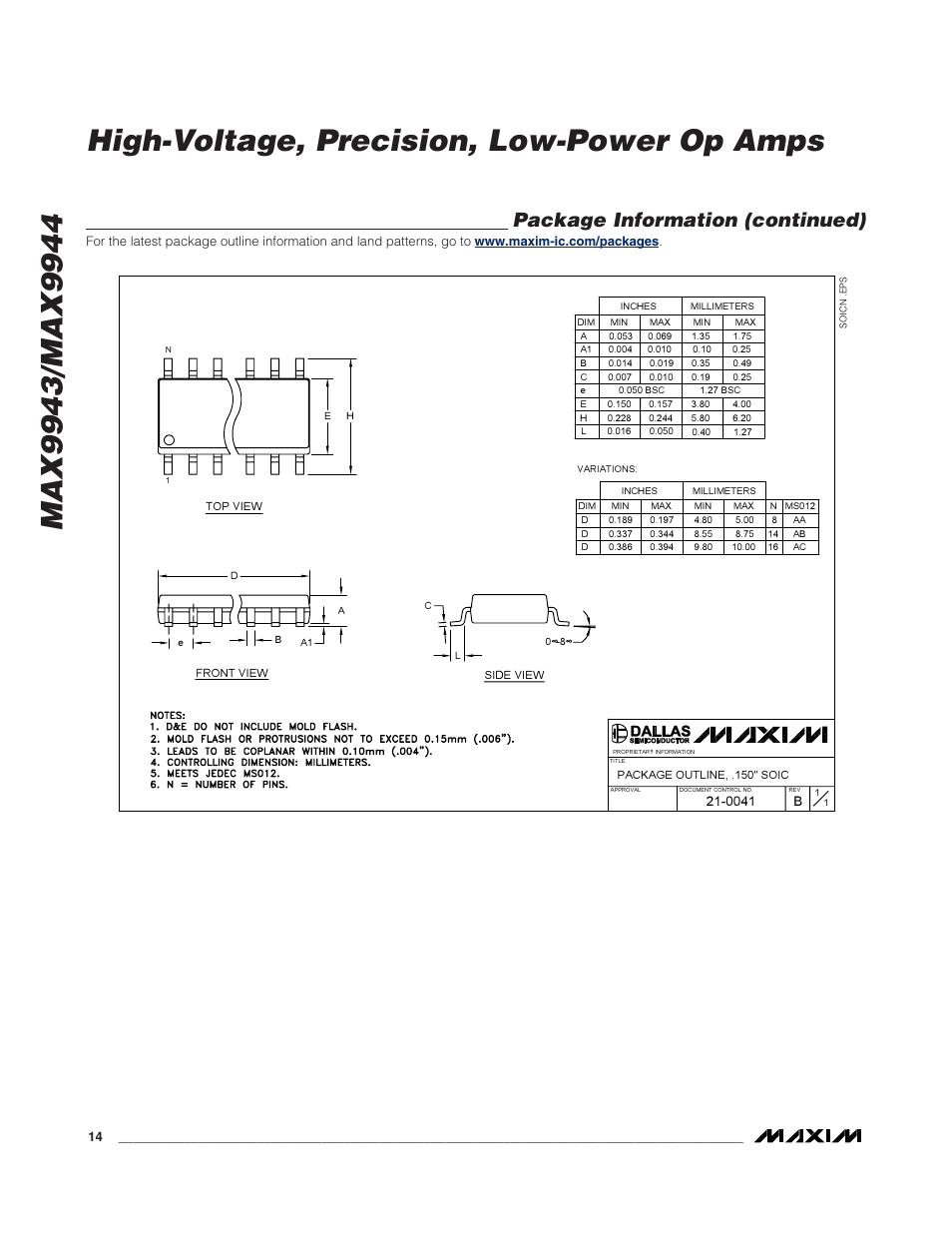 Package information (continued) | Rainbow Electronics MAX9944 User Manual | Page 14 / 15