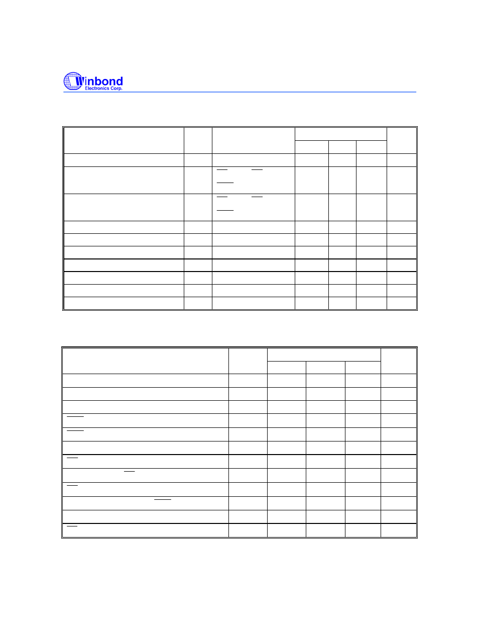 Dc programming characteristics, Ac programming/erase characteristics | Rainbow Electronics W27L010 User Manual | Page 7 / 14