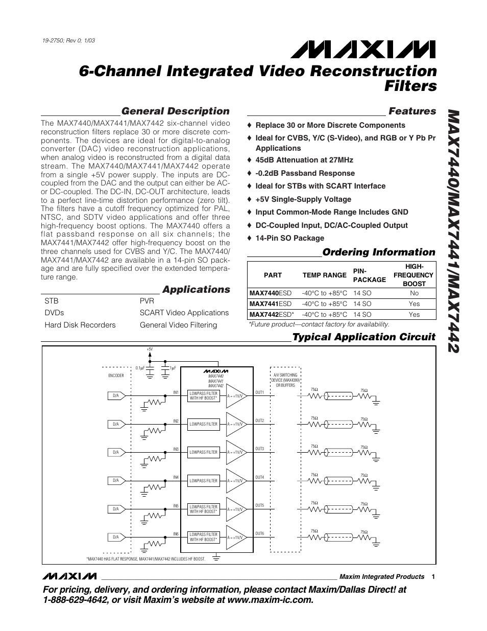 Rainbow Electronics MAX7442 User Manual | 7 pages