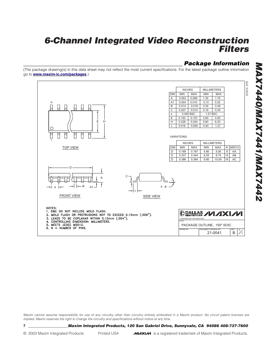 Package information | Rainbow Electronics MAX7442 User Manual | Page 7 / 7