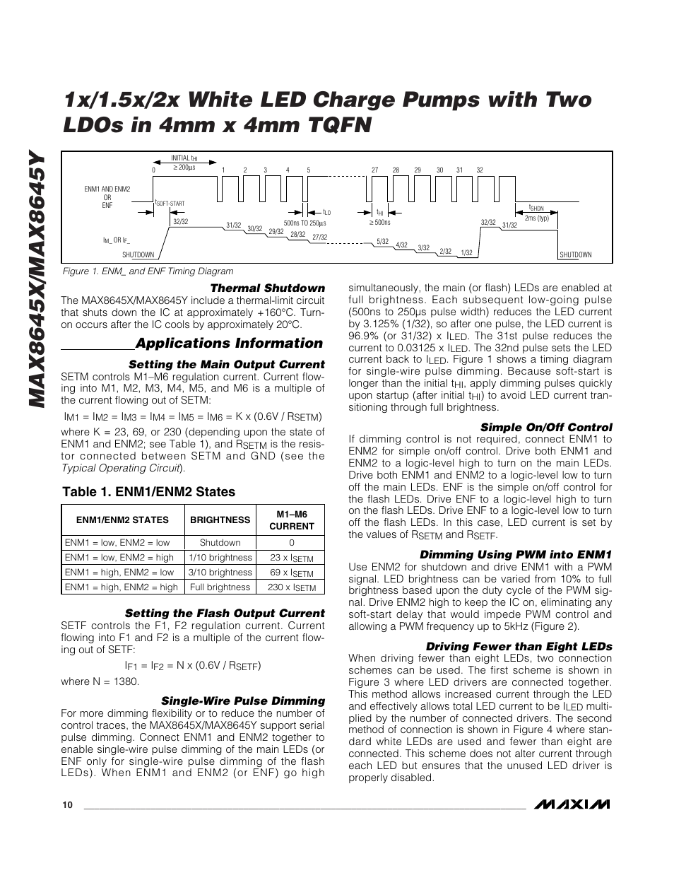 Applications information, Table 1. enm1/enm2 states | Rainbow Electronics MAX8645Y User Manual | Page 10 / 15