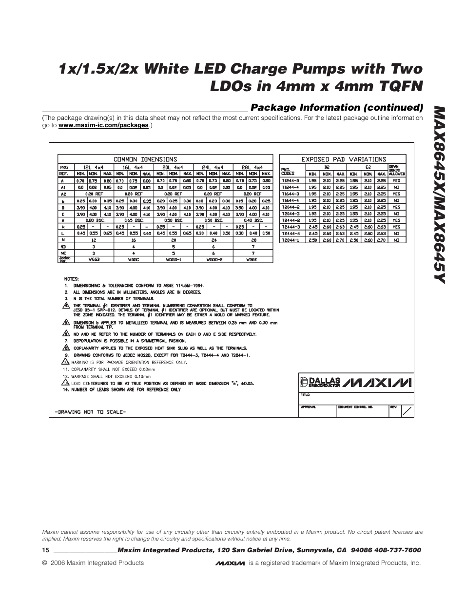 Package information (continued) | Rainbow Electronics MAX8645Y User Manual | Page 15 / 15