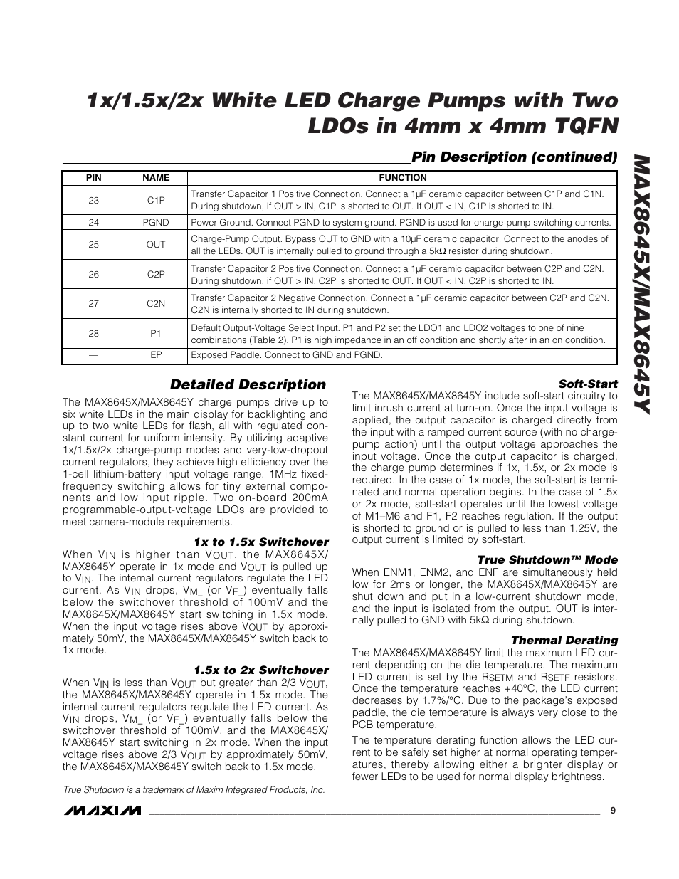 Detailed description, Pin description (continued) | Rainbow Electronics MAX8645Y User Manual | Page 9 / 15