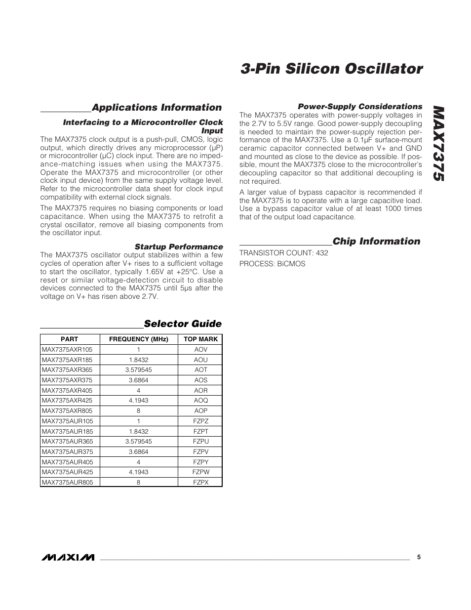 Applications information, Chip information, Selector guide | Rainbow Electronics MAX7375 User Manual | Page 5 / 7