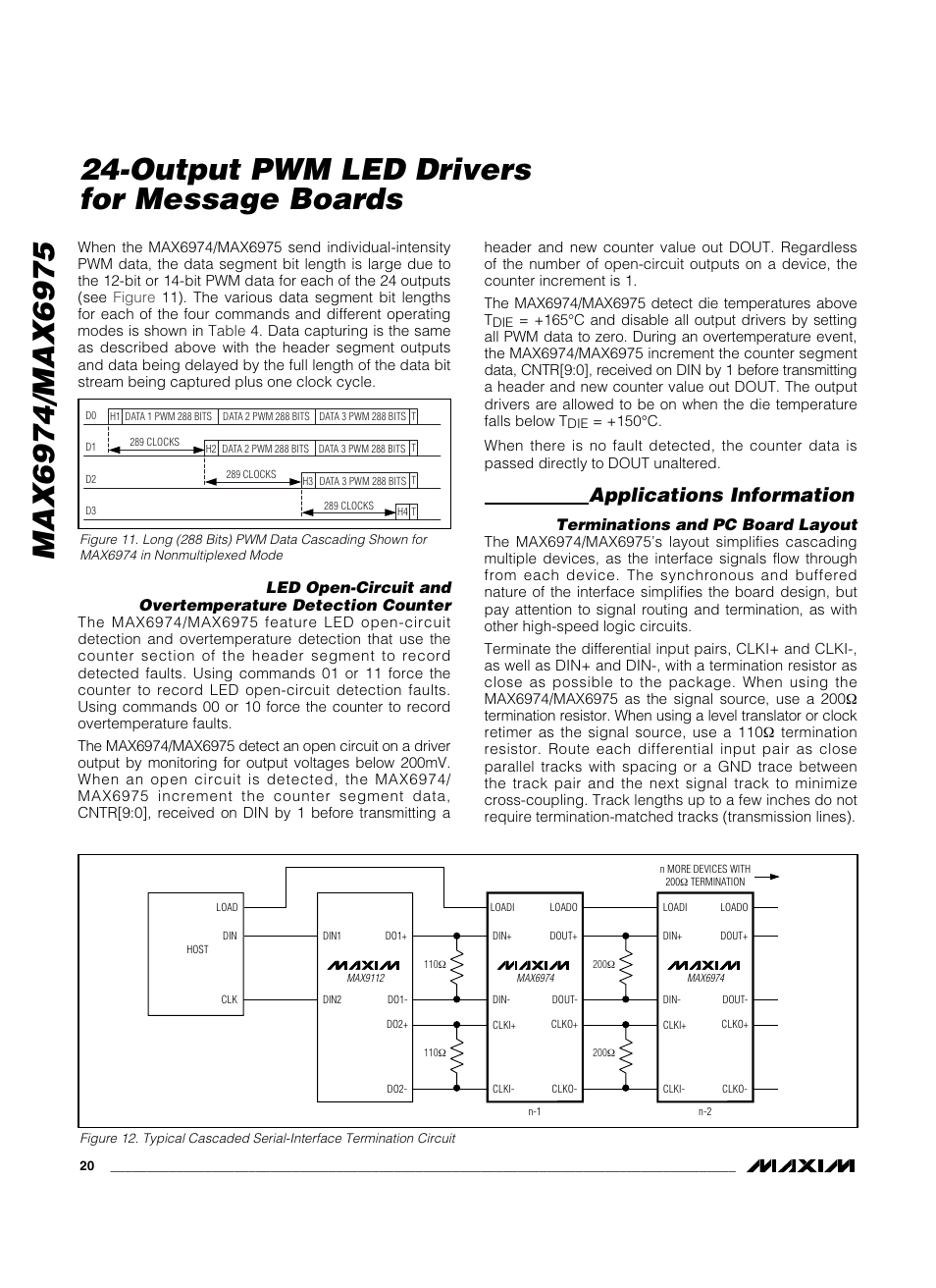 Output pwm led drivers for message boards, Applications information, Terminations and pc board layout | Rainbow Electronics MAX6975 User Manual | Page 20 / 23