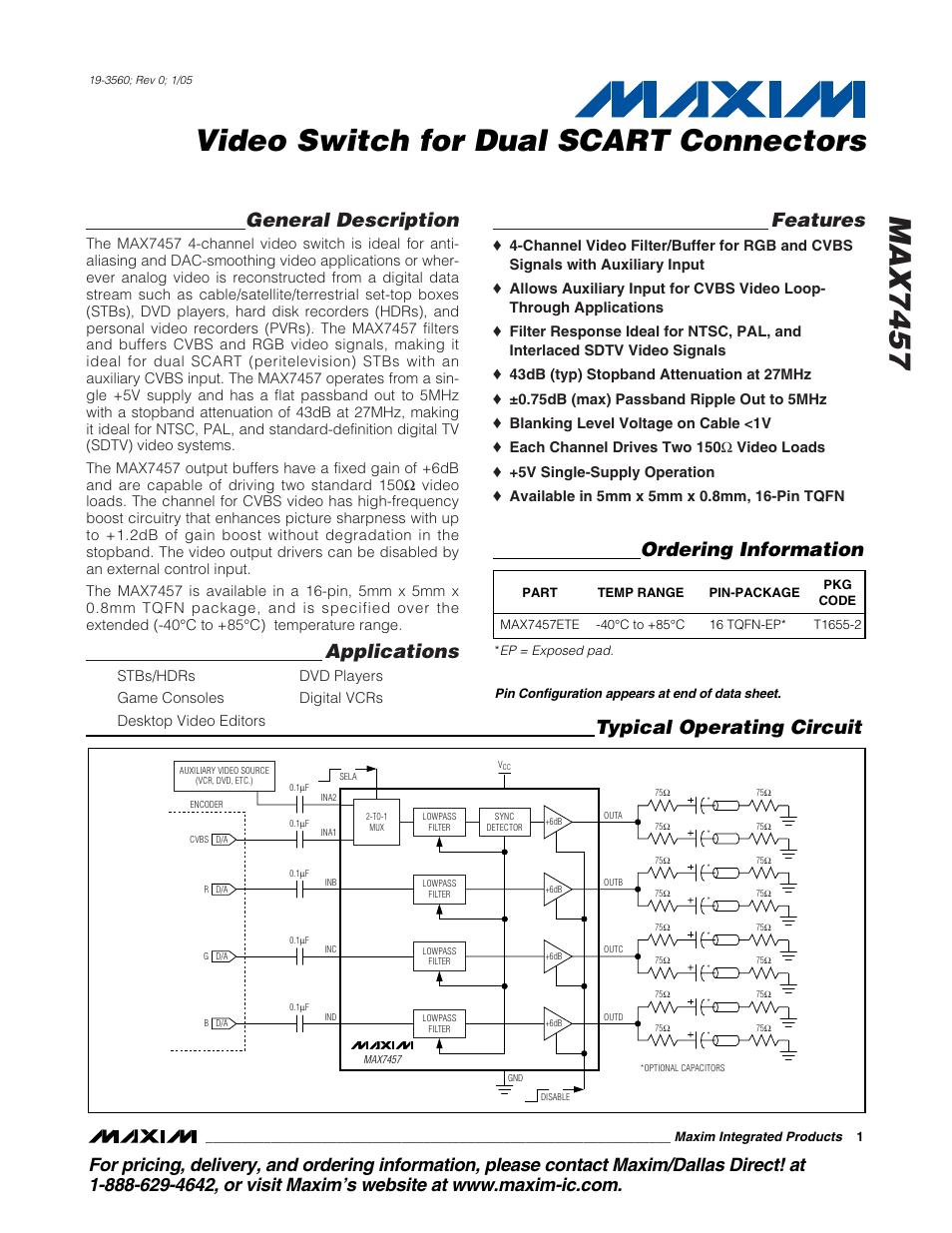 Rainbow Electronics MAX7457 User Manual | 8 pages