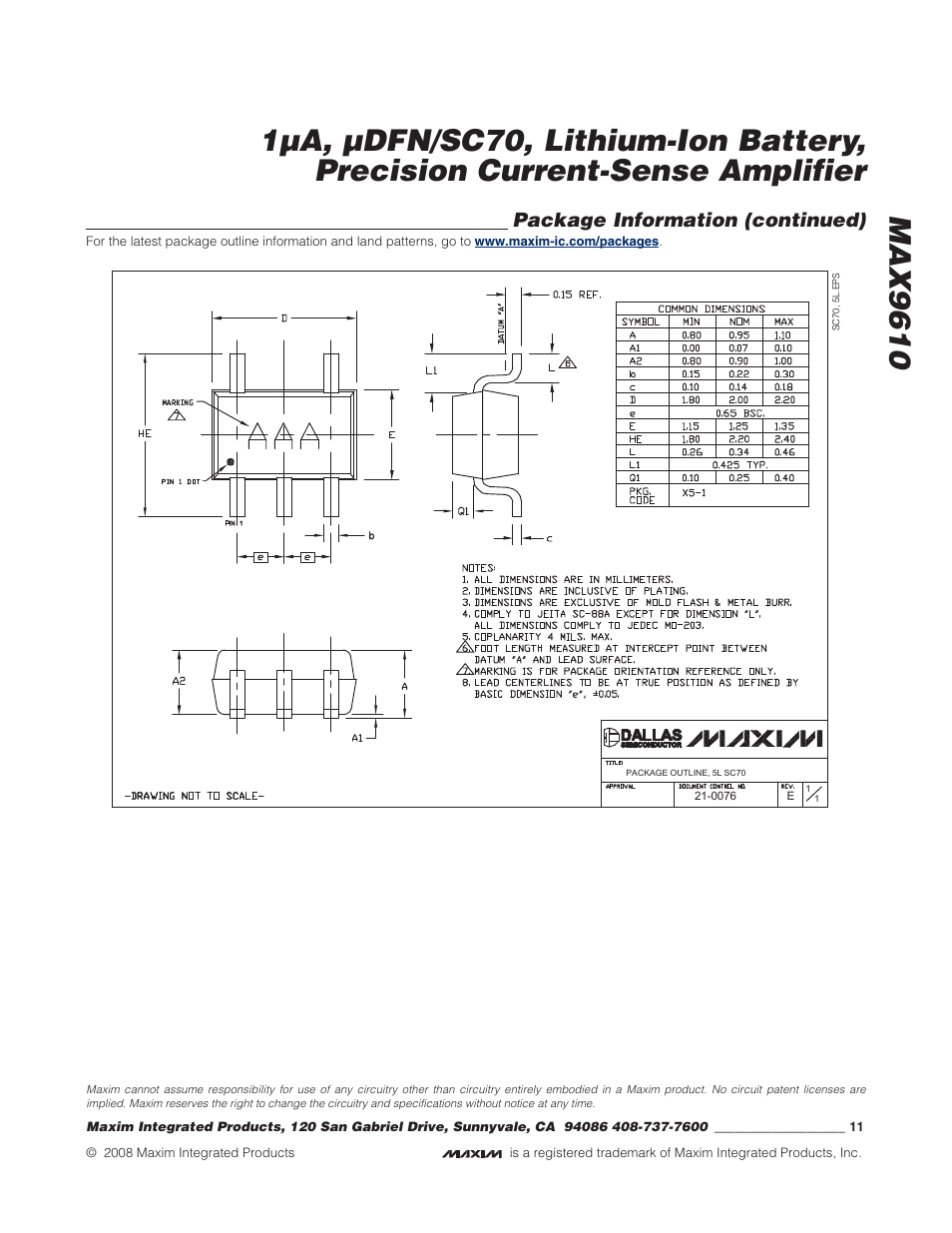 Package information (continued) | Rainbow Electronics MAX9610 User Manual | Page 11 / 11
