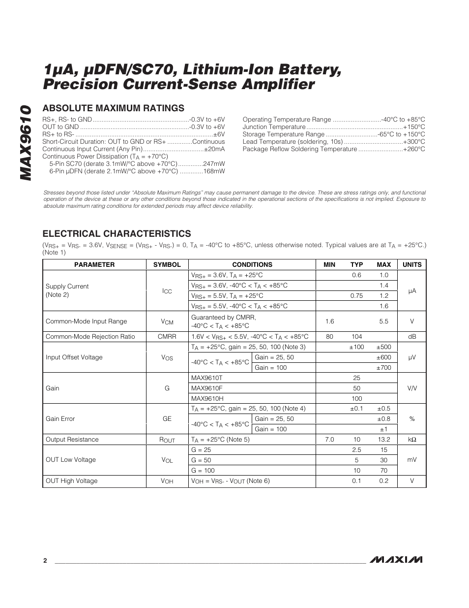 Rainbow Electronics MAX9610 User Manual | Page 2 / 11