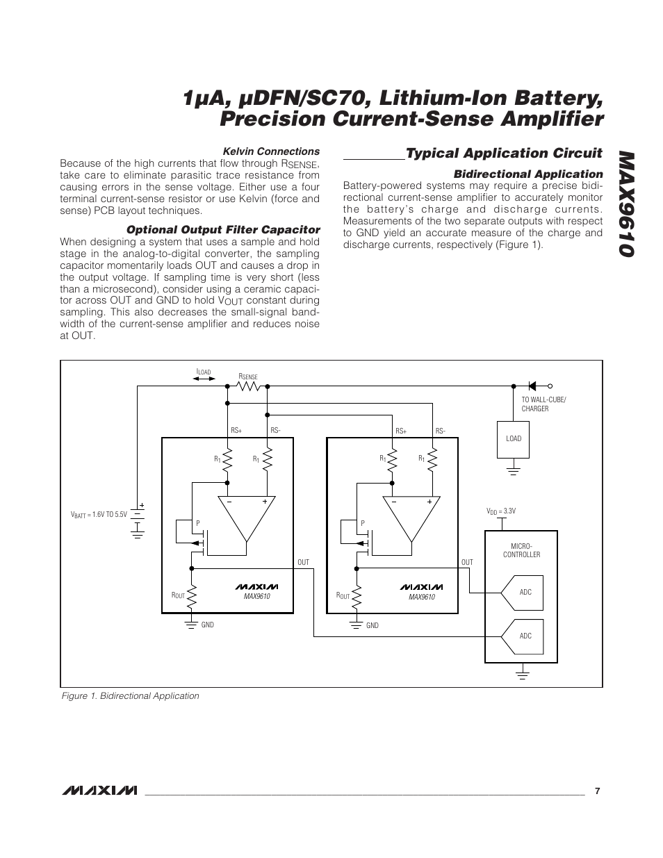 Typical application circuit, Optional output filter capacitor, Bidirectional application | Rainbow Electronics MAX9610 User Manual | Page 7 / 11