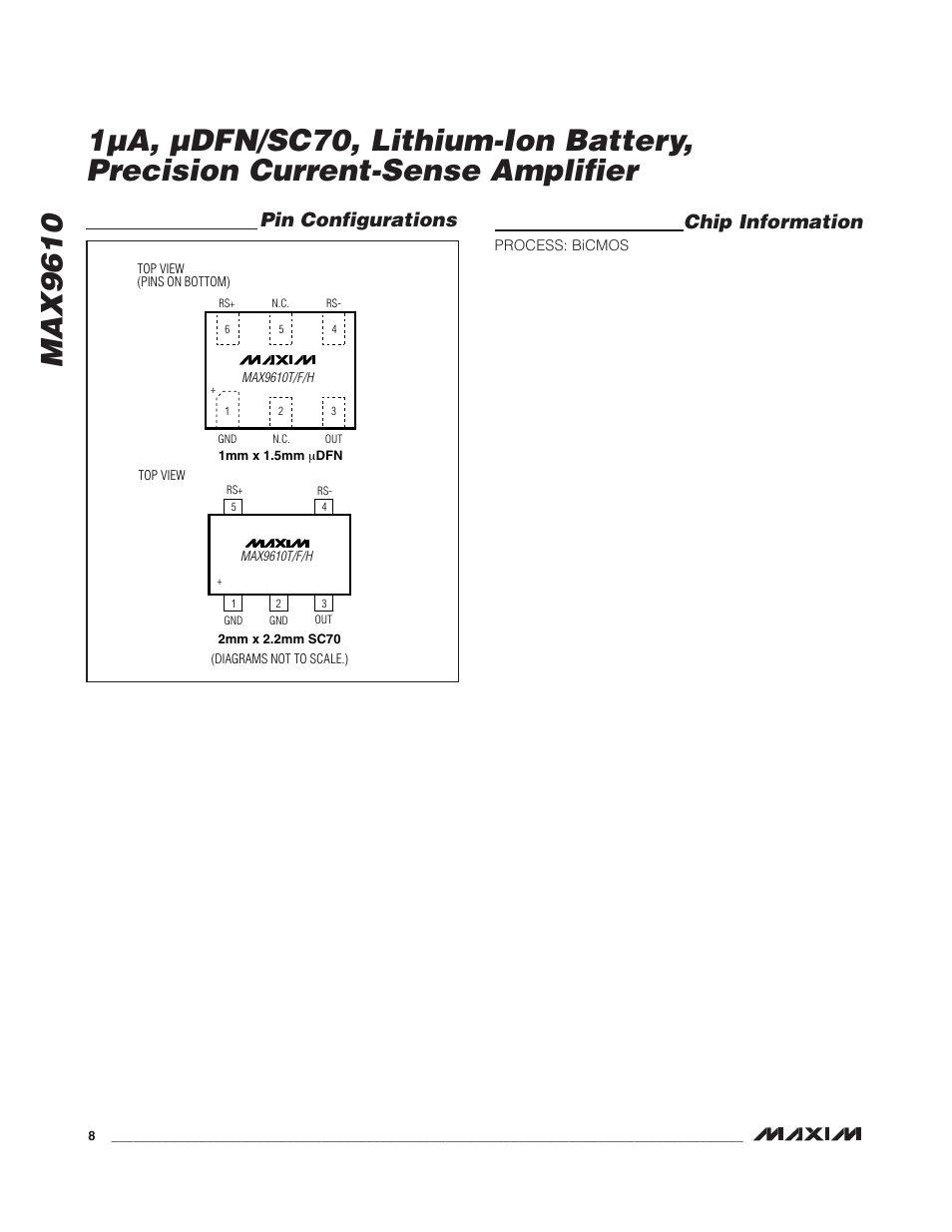 Chip information, Pin configurations | Rainbow Electronics MAX9610 User Manual | Page 8 / 11