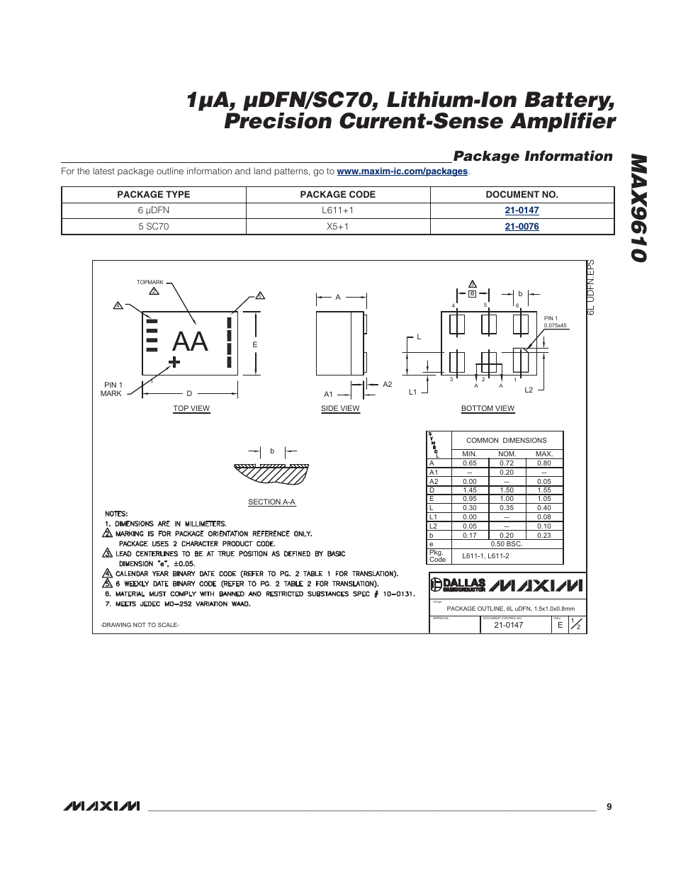 Package information | Rainbow Electronics MAX9610 User Manual | Page 9 / 11