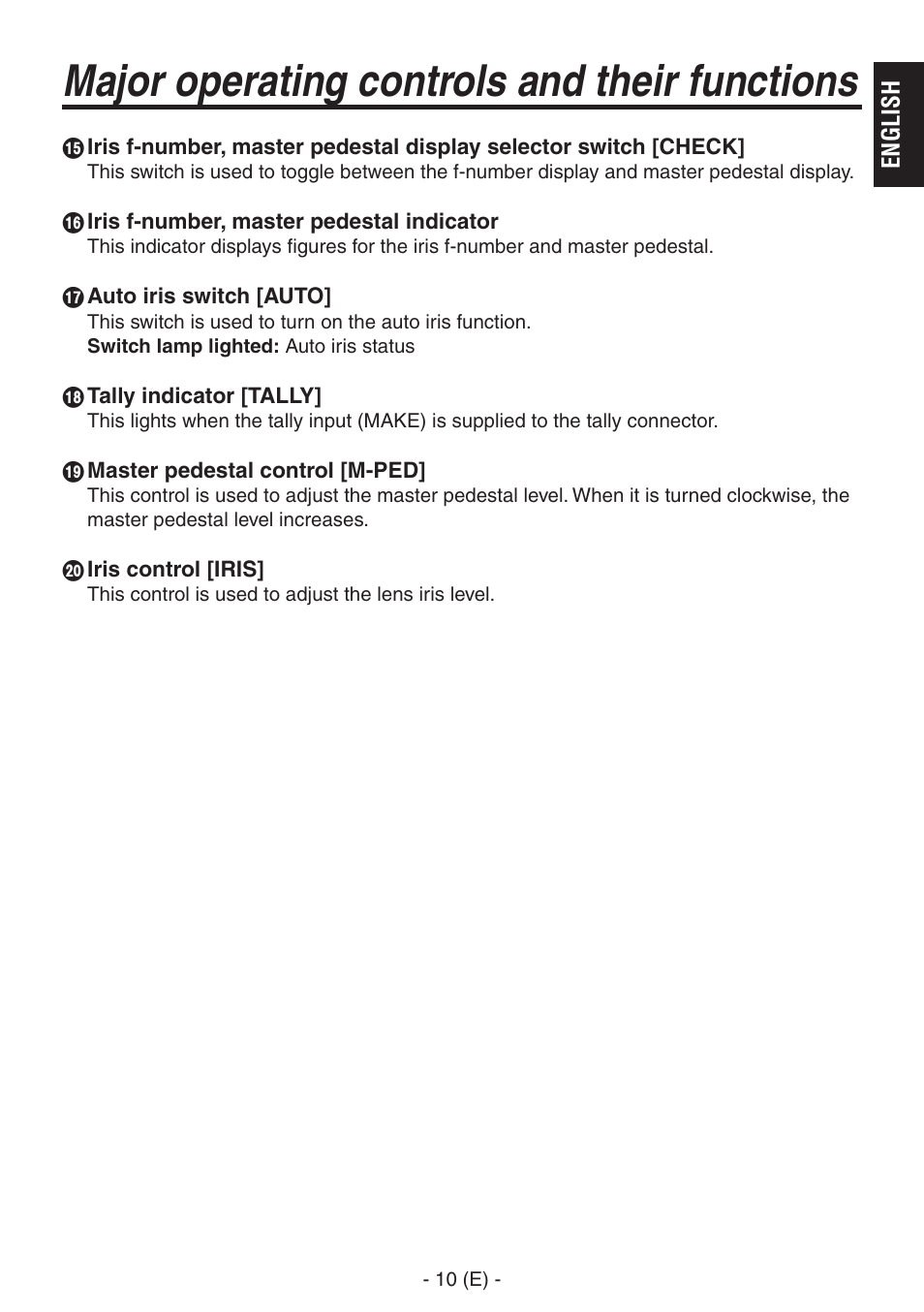 Major operating controls and their functions | Panasonic AK-HRP150 User Manual | Page 11 / 103