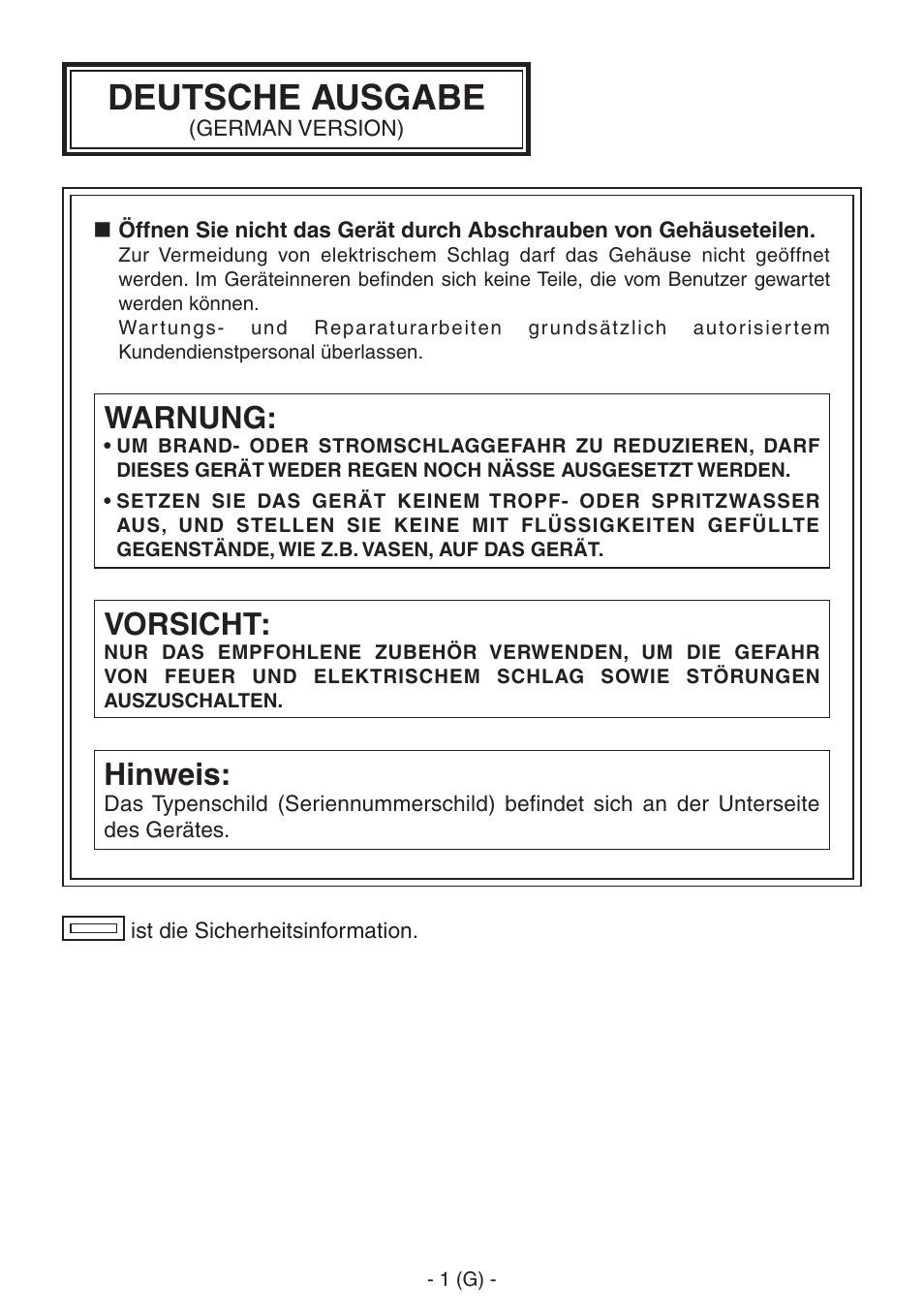 02ak-hrp150g_g.pdf, Deutsche ausgabe, Vorsicht | Hinweis, Warnung | Panasonic AK-HRP150 User Manual | Page 16 / 103