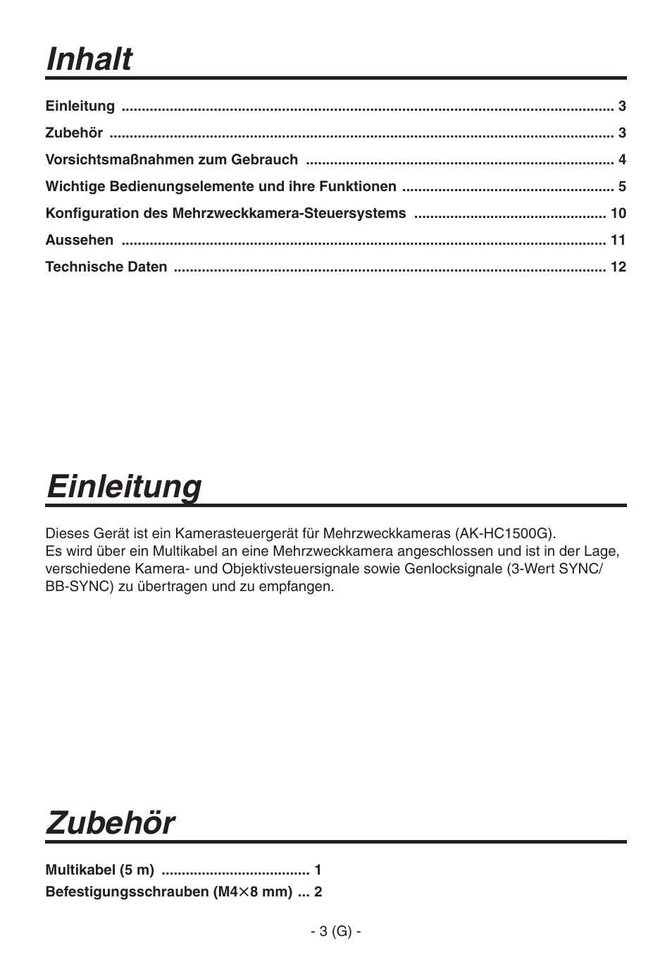 Inhalt zubehör, Einleitung | Panasonic AK-HRP150 User Manual | Page 18 / 103