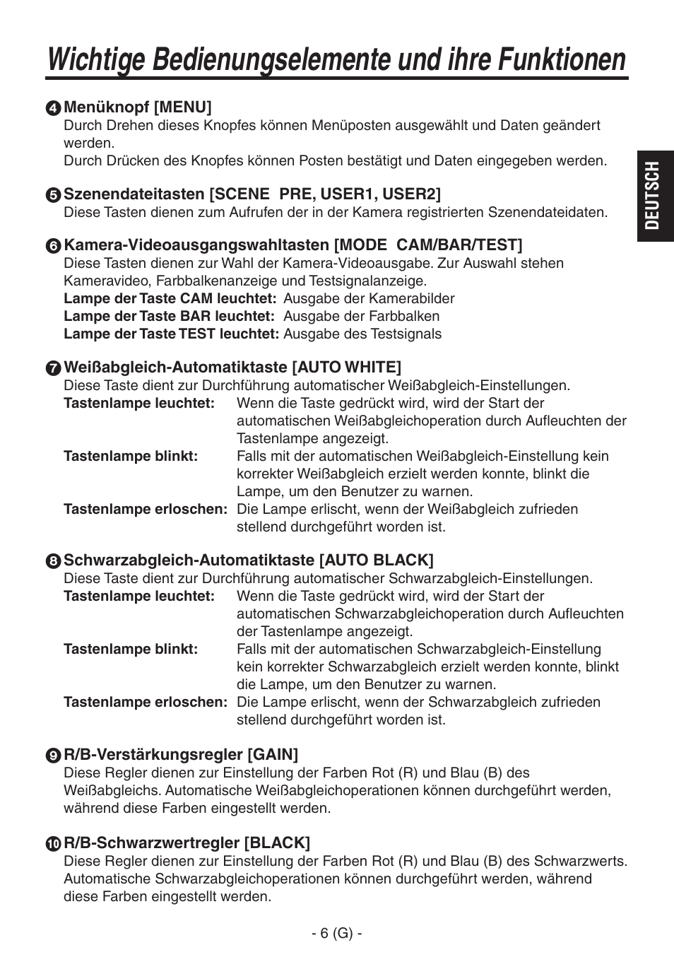 Wichtige bedienungselemente und ihre funktionen | Panasonic AK-HRP150 User Manual | Page 21 / 103