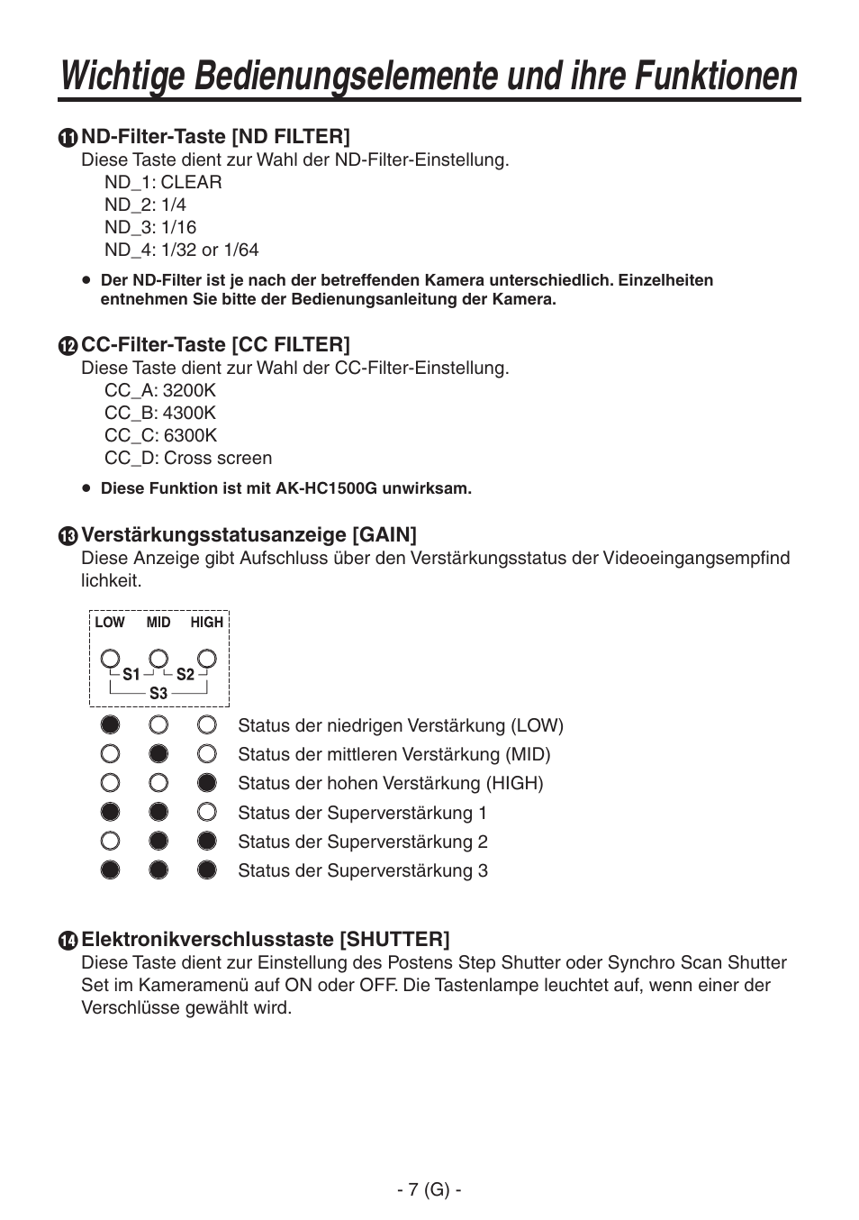 Wichtige bedienungselemente und ihre funktionen | Panasonic AK-HRP150 User Manual | Page 22 / 103