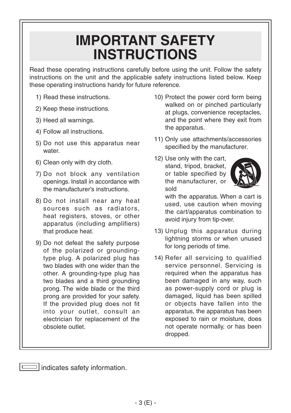 Important safety instructions | Panasonic AK-HRP150 User Manual | Page 4 / 103