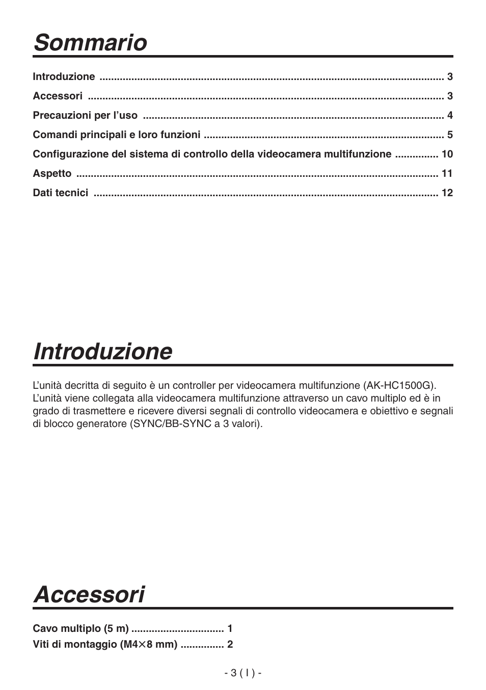 Sommario accessori, Introduzione | Panasonic AK-HRP150 User Manual | Page 42 / 103