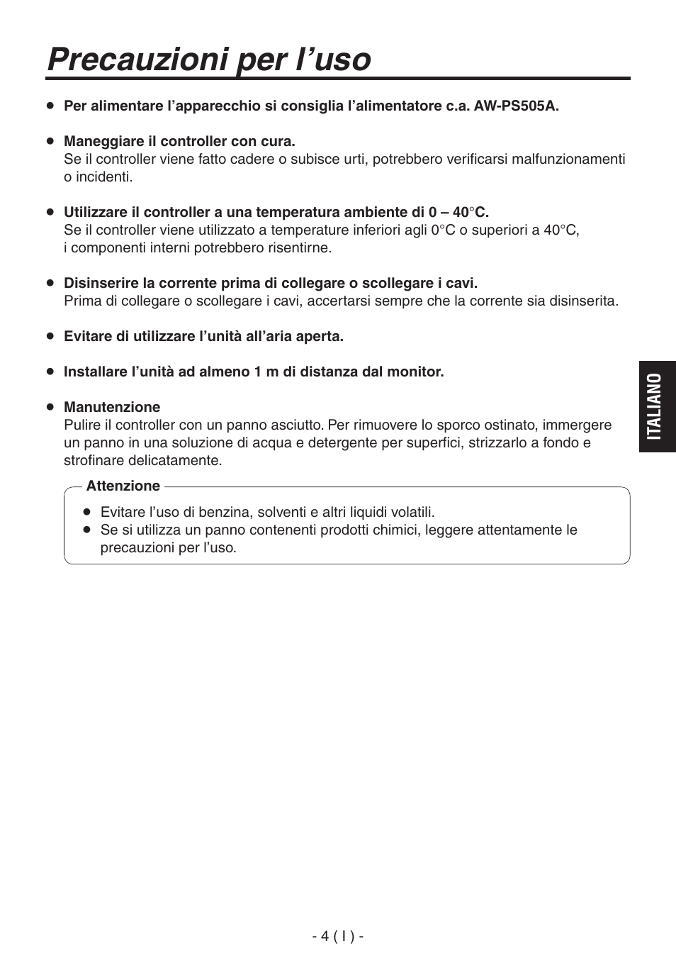 Precauzioni per l’uso | Panasonic AK-HRP150 User Manual | Page 43 / 103