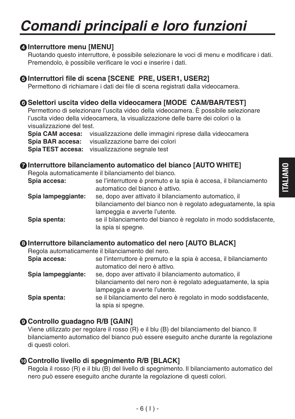 Comandi principali e loro funzioni | Panasonic AK-HRP150 User Manual | Page 45 / 103