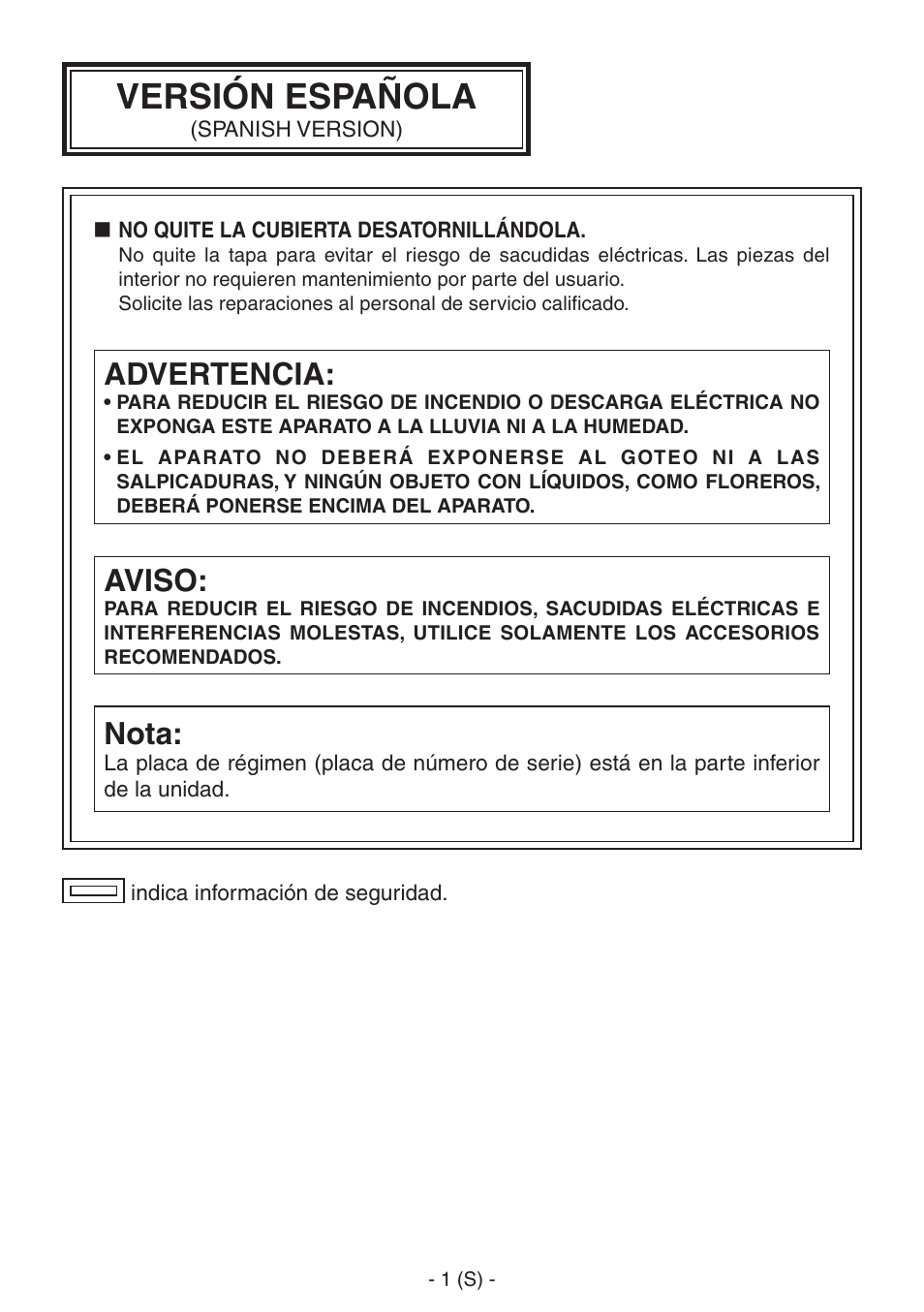 05ak-hrp150g_s.pdf, Versión española, Aviso | Nota, Advertencia | Panasonic AK-HRP150 User Manual | Page 52 / 103