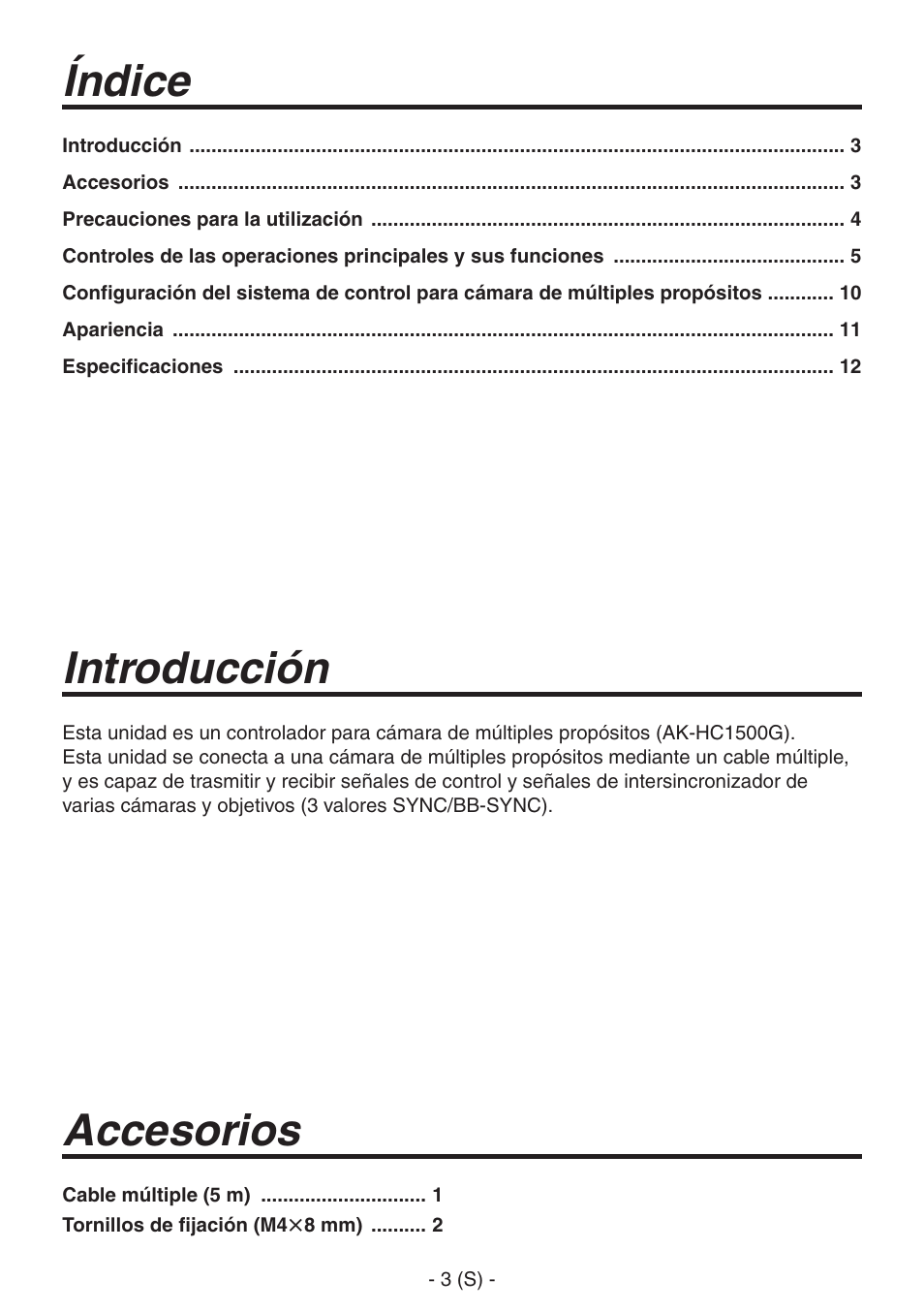 Índice accesorios, Introducción | Panasonic AK-HRP150 User Manual | Page 54 / 103