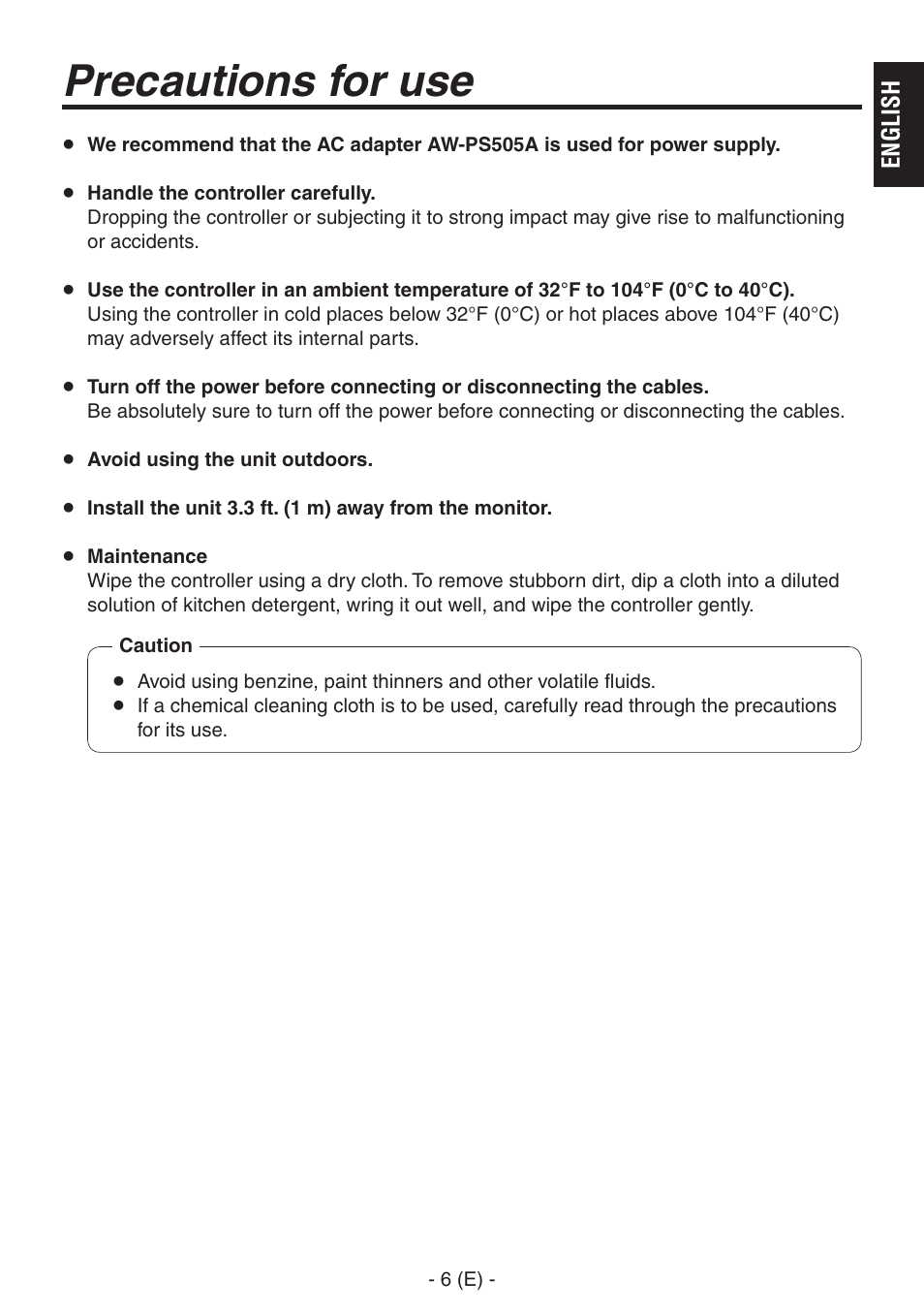 Precautions for use | Panasonic AK-HRP150 User Manual | Page 7 / 103