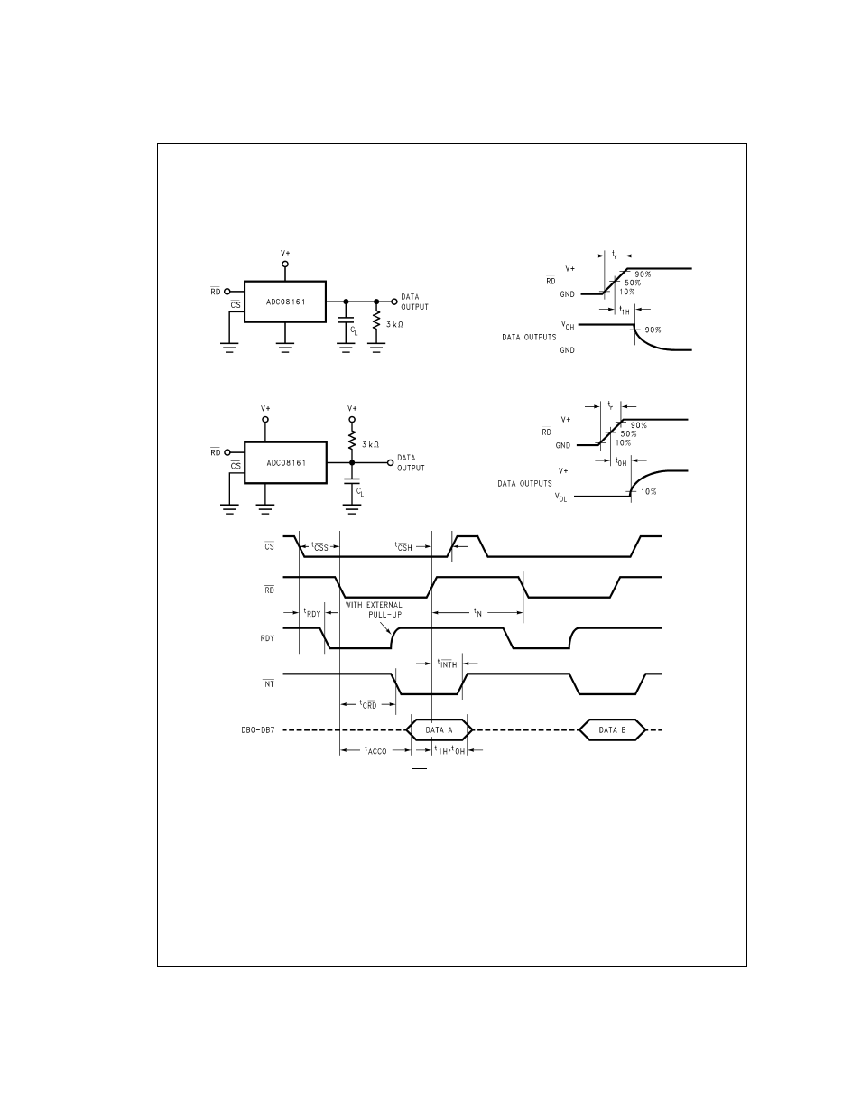 Bandgap reference electrical characteristics, Tri-state test circuit and waveforms | Rainbow Electronics ADC08161 User Manual | Page 6 / 16