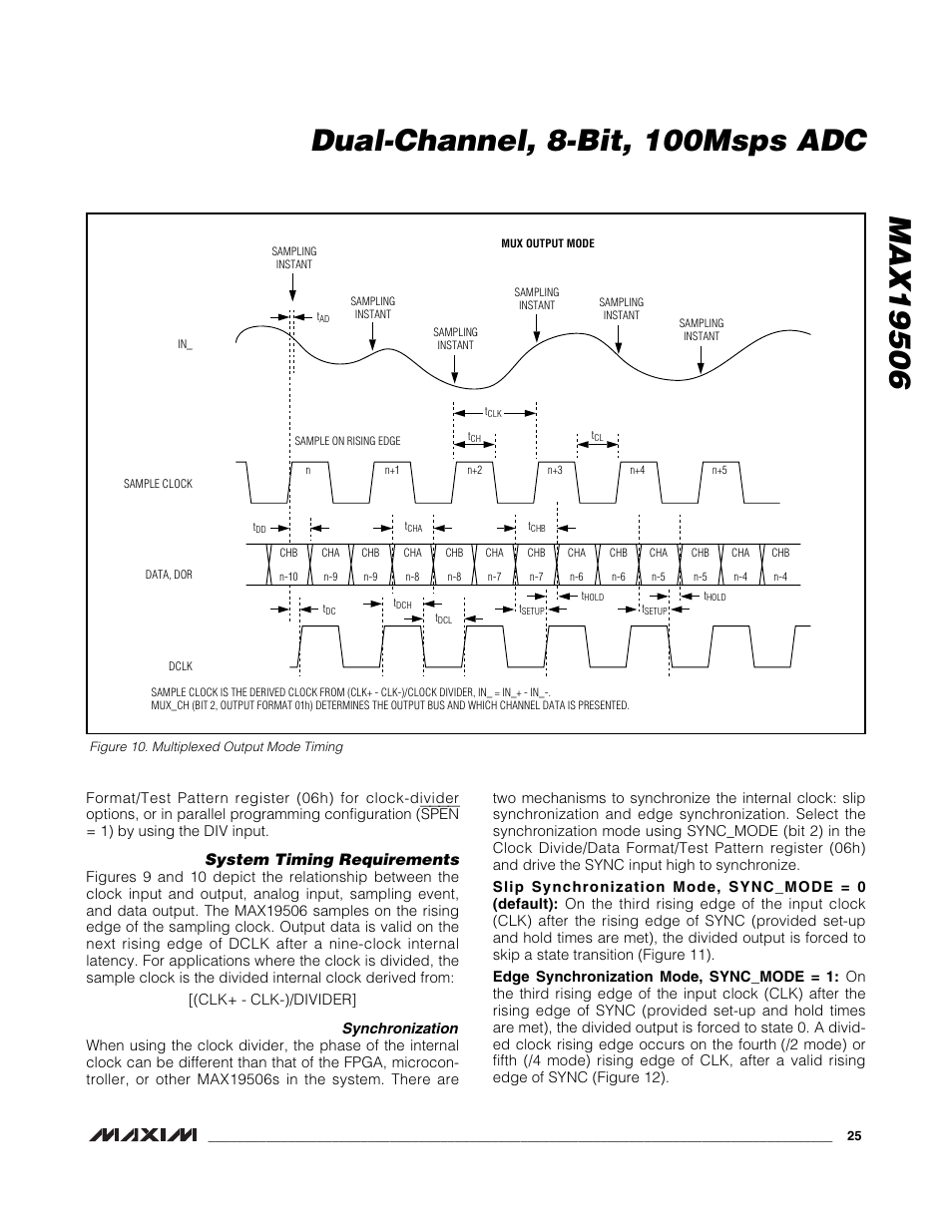 System timing requirements, Synchronization | Rainbow Electronics MAX19506 User Manual | Page 25 / 34