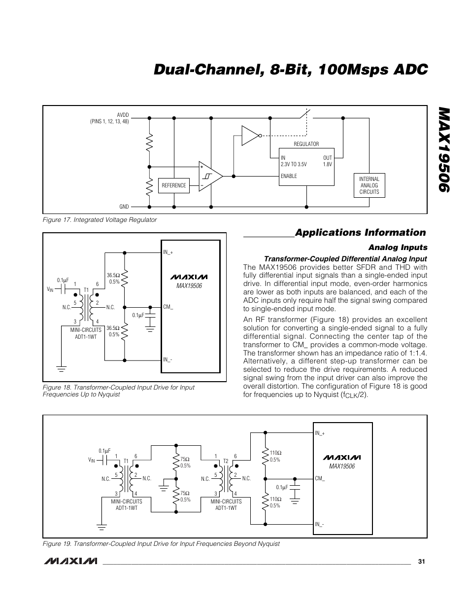 Applications information, Analog inputs | Rainbow Electronics MAX19506 User Manual | Page 31 / 34