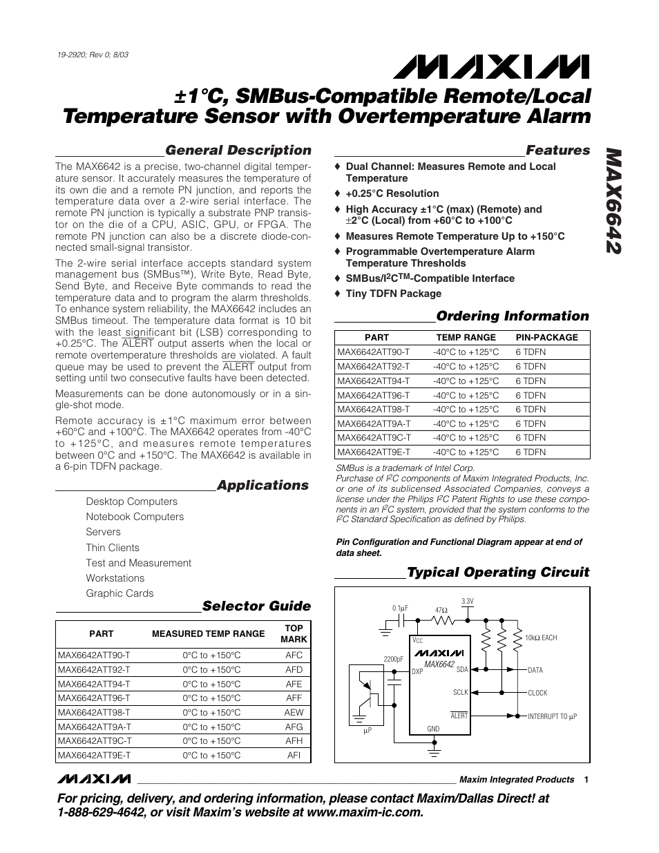 Rainbow Electronics MAX6642 User Manual | 13 pages