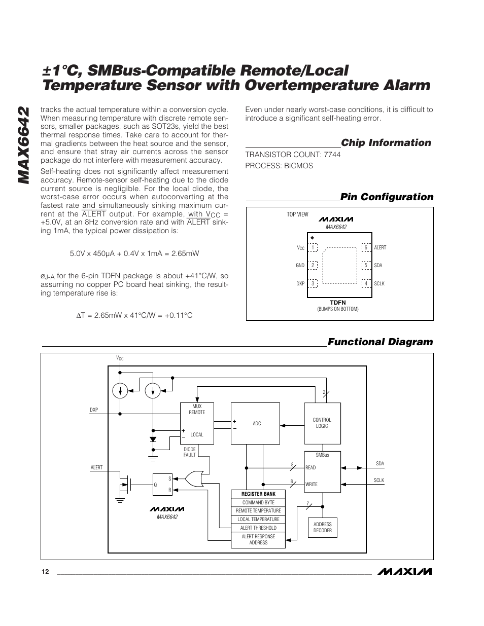 Max6642, Chip information, Functional diagram | Pin configuration | Rainbow Electronics MAX6642 User Manual | Page 12 / 13