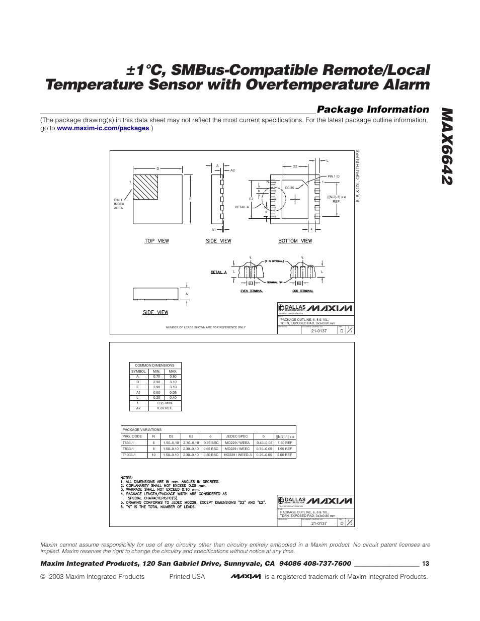 Package information | Rainbow Electronics MAX6642 User Manual | Page 13 / 13