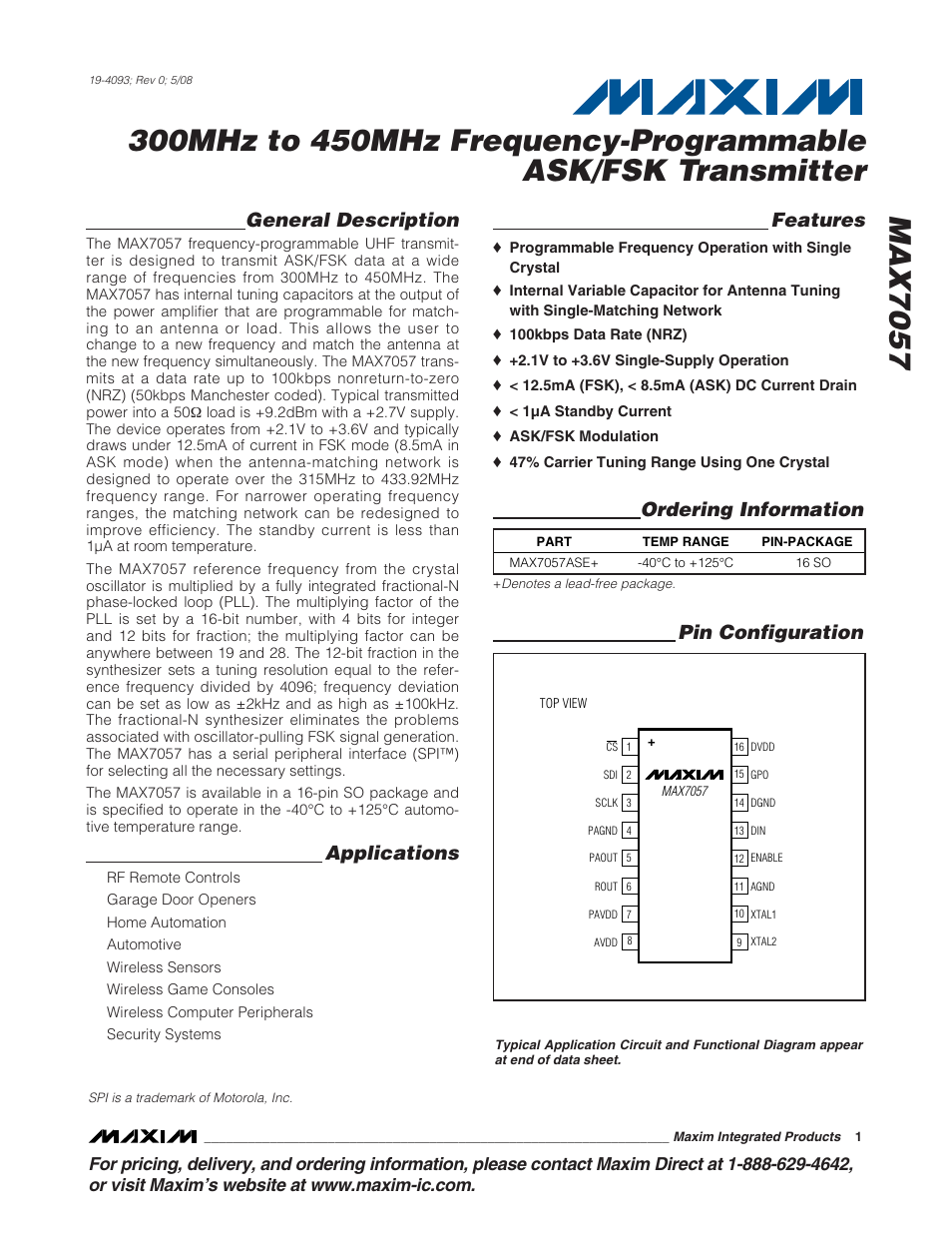 Rainbow Electronics MAX7057 User Manual | 19 pages